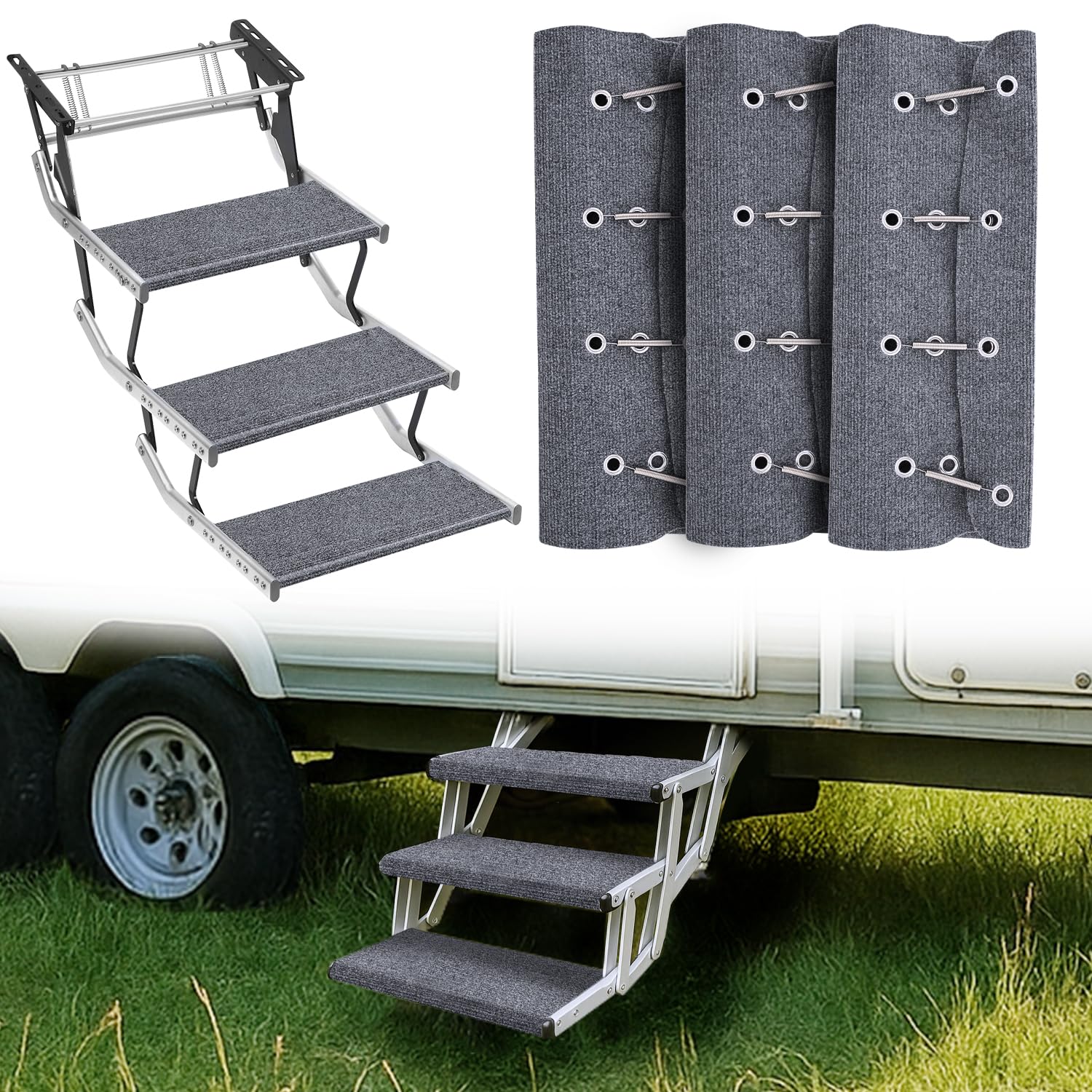Nilight RV Step Covers 3 Pack 22 inch, Fits 9-11" Deep Camper Steps Adjustable Wrap Around RV Step Rug with Spring Works on Electrical & Manual RV