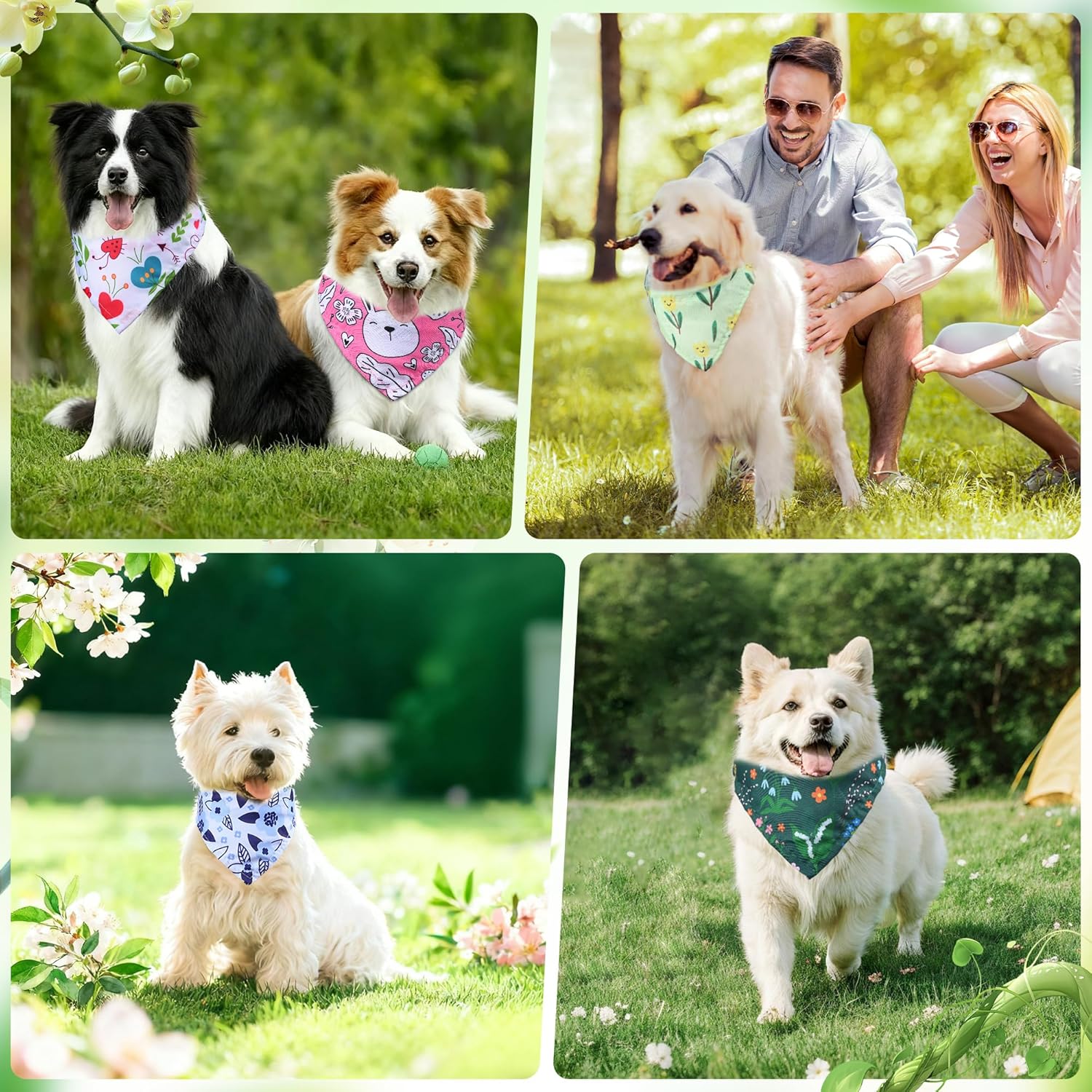 200 Pcs Spring Dog Bandanas Bulk Floral Pet Scarves Fresh Adjustable Bibs for X-M-L Dogs Washable Seasonal Puppy Kerchief for Groomers Shelters