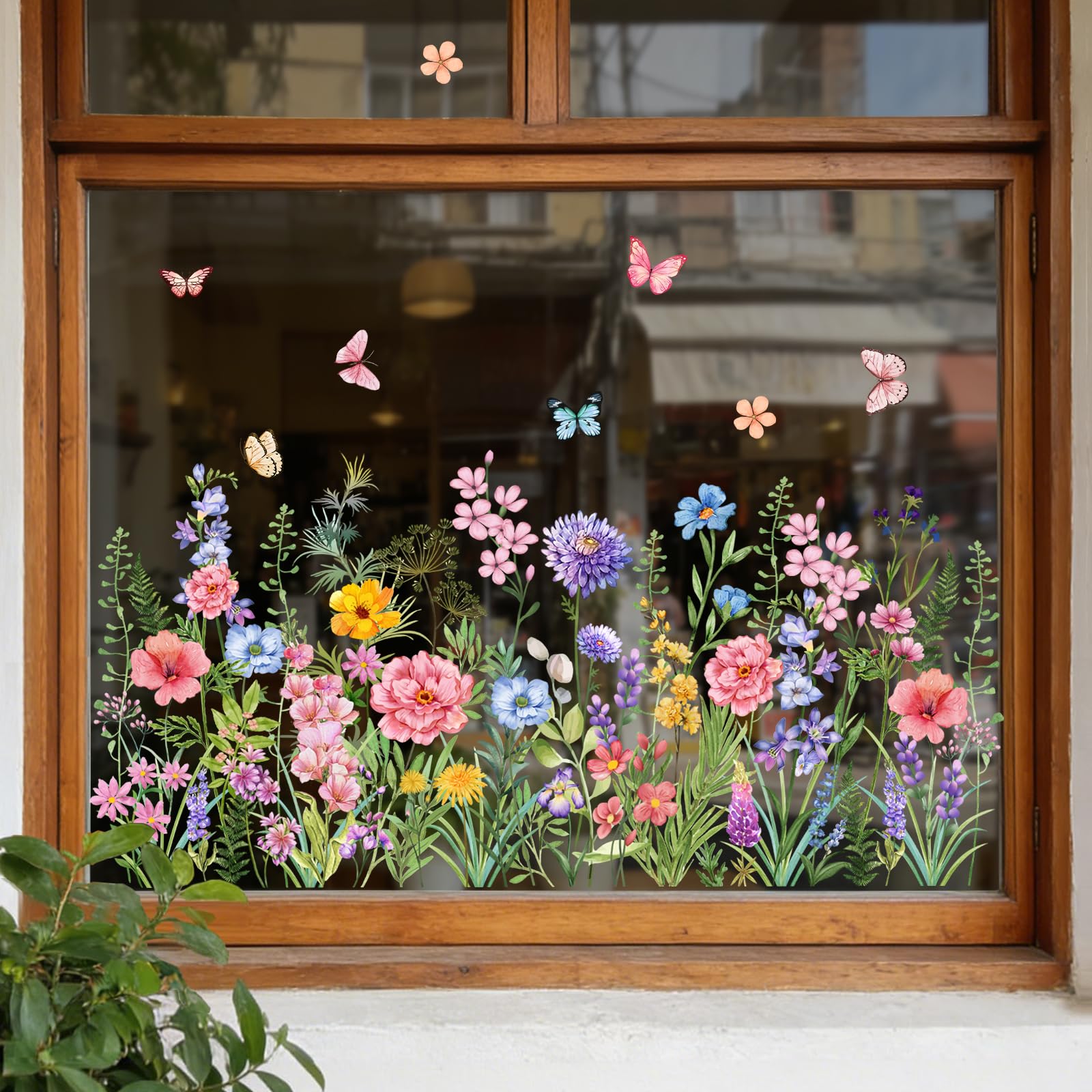 Spring Wildflowers Window Stickers Summer Pink Floral Window Decals