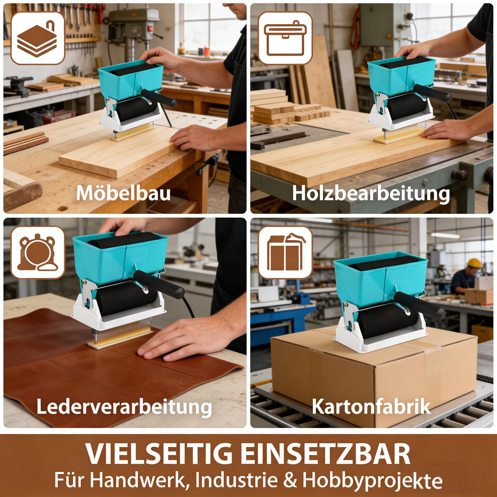 6 Zoll Leimwalze Holzleim, Tragbarer Hand Kleberwalze, Einstellbarer Klebstoffapplikator Leimroller Holzleim mit Rutschfestem Griff für PVC-Kleber, Latex (320mL)