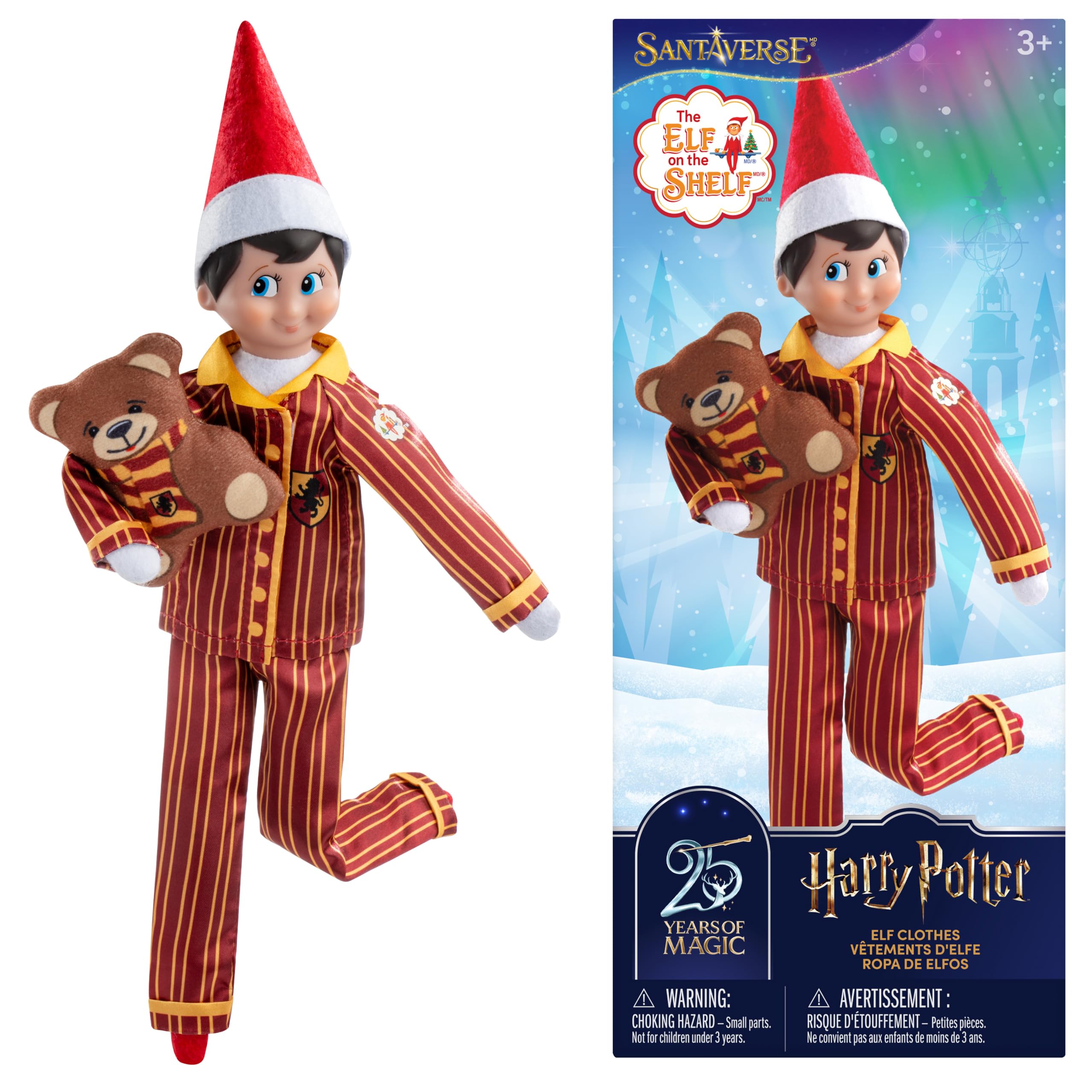 The Elf on the Shelf Harry Potter Gryffindor Pyjama Set | Claus Couture Scout Elf Clothes with Teddy Bear