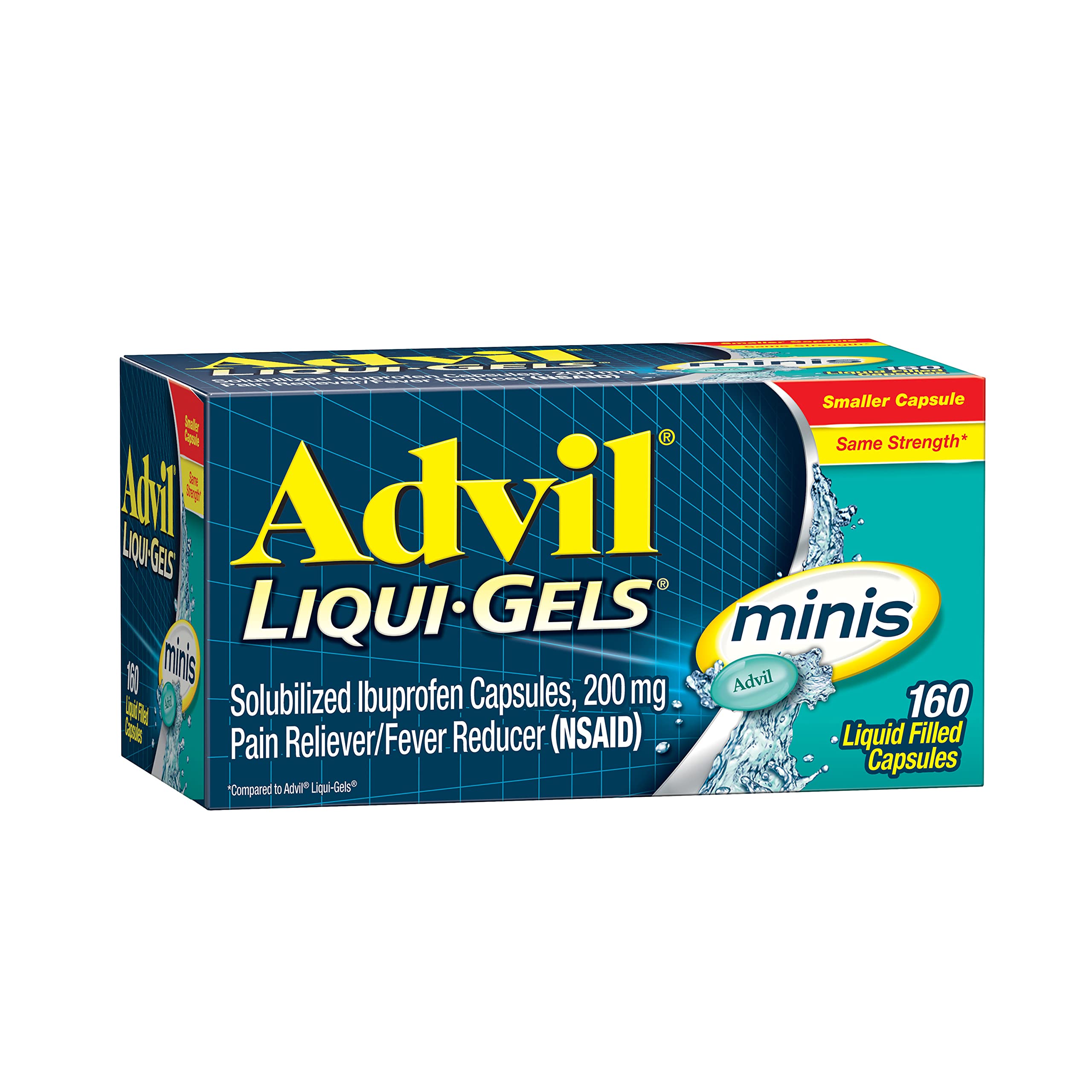 Advil Liqui-Gels Minis Pain Reliever and Fever Reducer, Pain Medicine for Adults with Ibuprofen 200mg for Pain Relief - 160 Liquid Filled Capsules