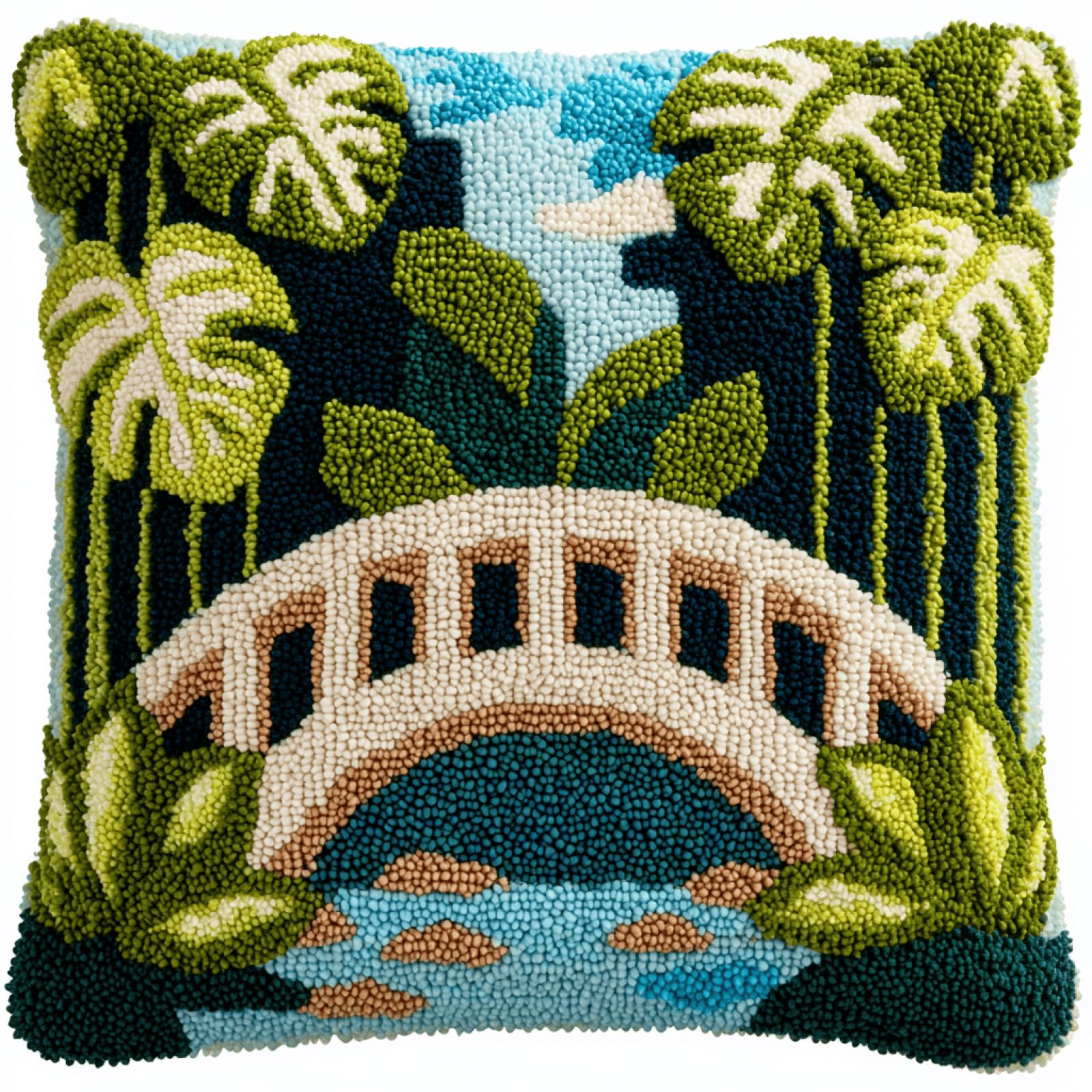 Taxpy Handmade River Bridge Cushion Craft Kit for Beginners,17x17in Latch Hook Pillow Cover Set with Yarn and Hook,Gift for Adults,Teens and Craft Lovers