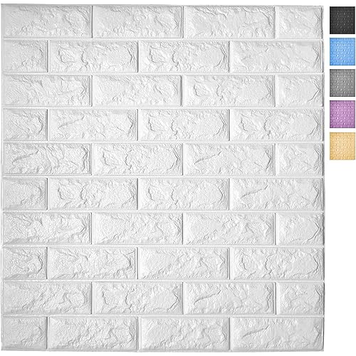 Art3d 5-Pack Self-Adhesive Foam Brick Wall Panels for Interior Wall Decor, White Brick Wallpaper, Covers 29 Sq.Ft