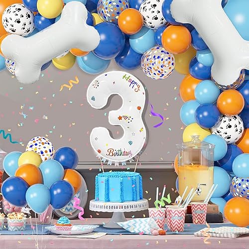 Miniatura 2 de Guirnalda de globos de decoración de 3 cumpleaños, 118 piezas de suministros de fiesta de cumpleaños azules, kit de guirnalda de globos de pata de