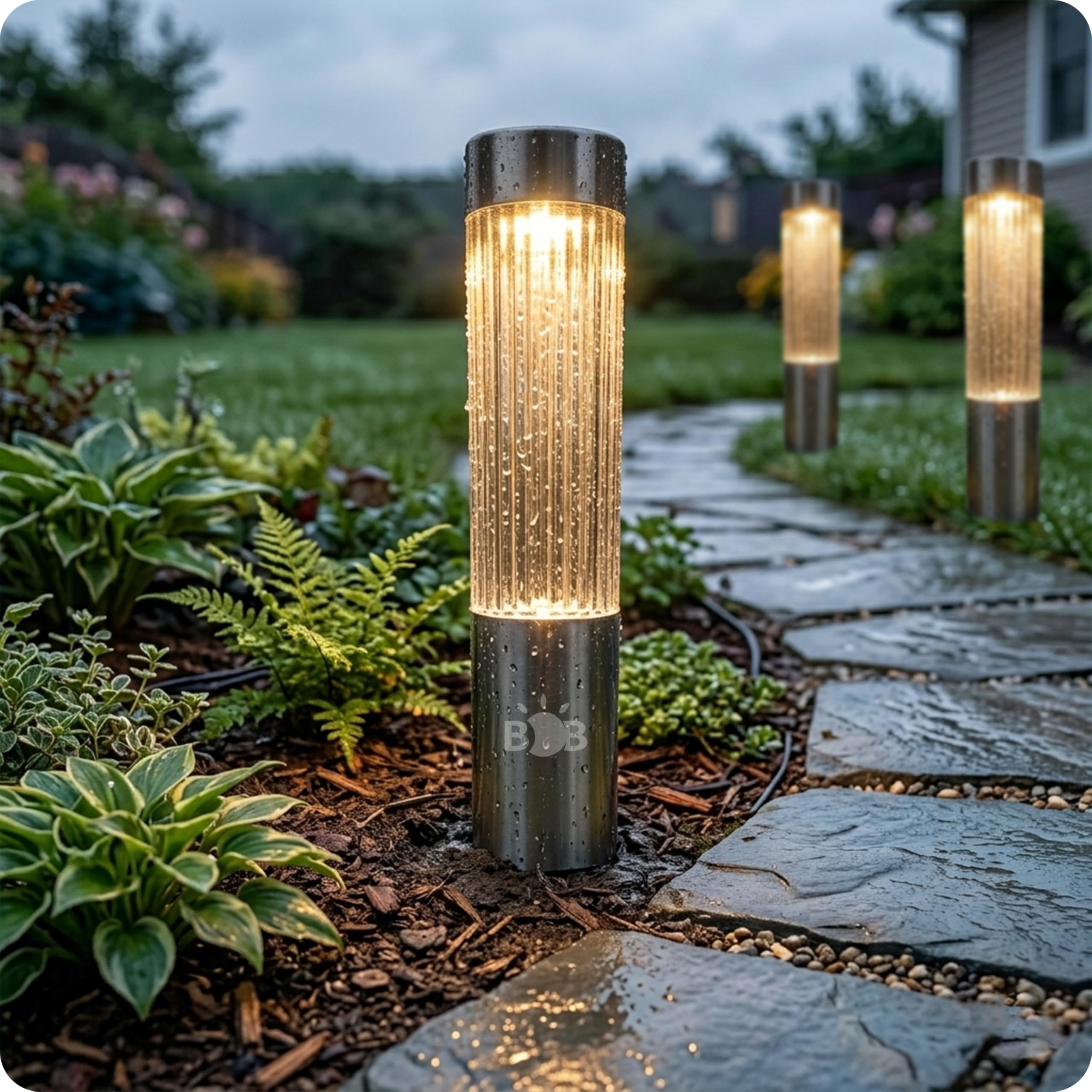 Solar Pathway Lights Garden, LED Solar Garden Lights Waterproof, Landscape Lighting for Yard Lawn Patio Walkway Driveway, Decorative Outdoor Solar Lights (3 Pack Solar Garden Stake Steel Lights)