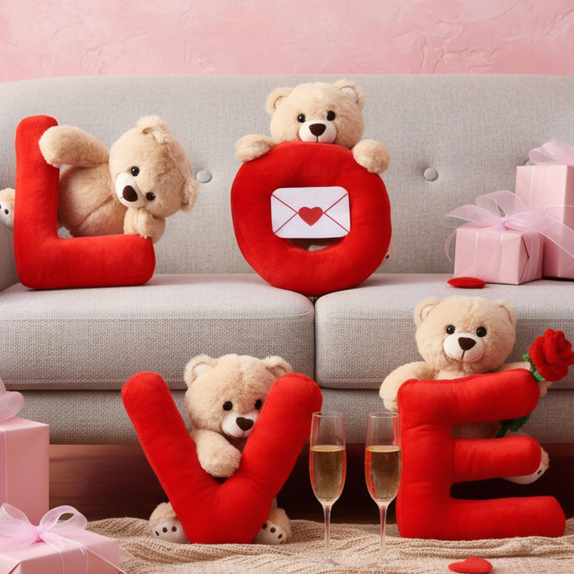 Photo 1 of Jenaai 4 Pcs Valentine Teddy Bear Gifts 10" Stuffed Love Teddy Bear Plush Table Decoration, Romantic Stuffed Animals Cute Plush Gift for Girlfriend Couples, Valentine Galentines Wedding Party Decor