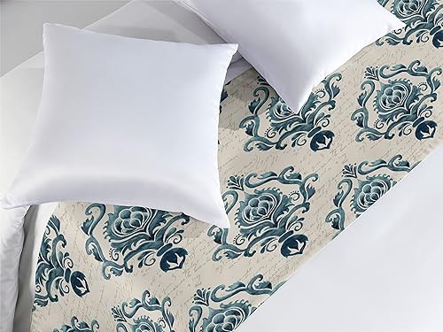 Ambesonne Camino de cama de damasco, composición temática nostálgica con flores barrocas y fondo de escritura a mano, bufanda decorativa para