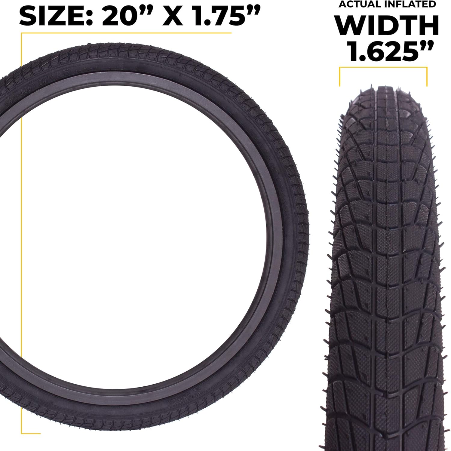 20 Inch Bike Tire Packages for Kids and BMX Tires. Fits 20x1.75 Bike Tube, Tire, Rims, Front or Rear Wheels. Includes Tire Tools. with or Without Tubes. 1 Pack or 2 Pack. (2 Tires - with Tubes)