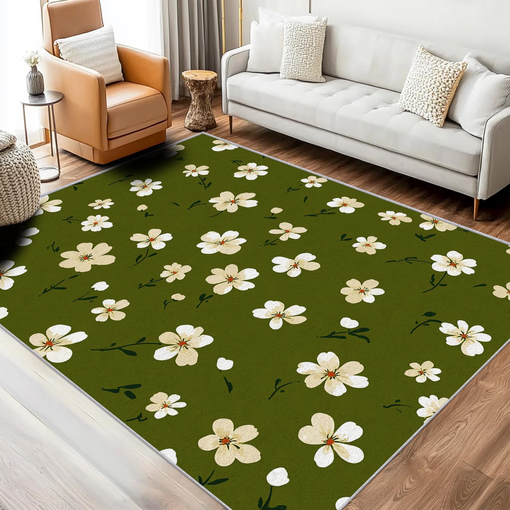 Tapis de salon lavable vert sauge fini les taches et les glissades