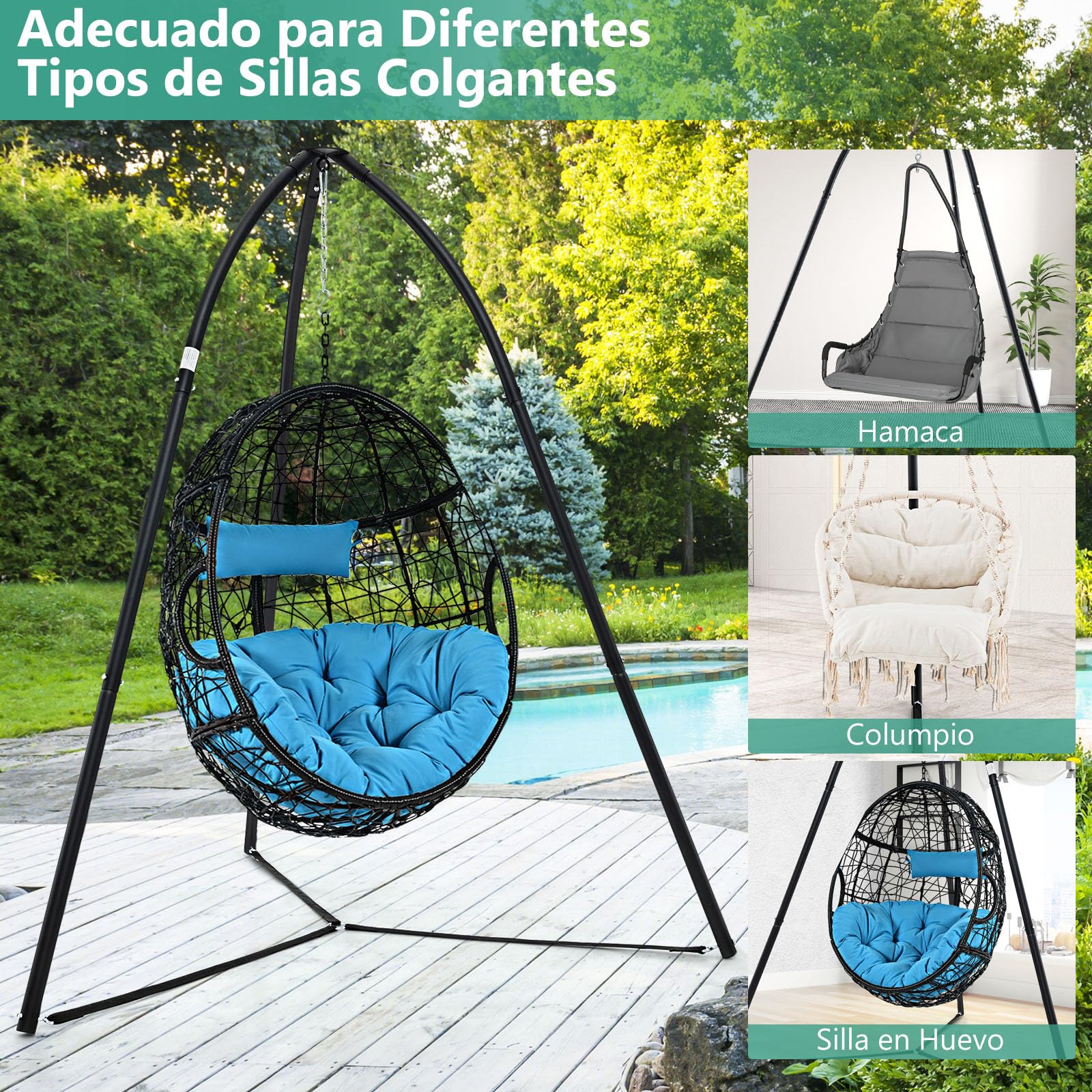 GOPLUS Soporte Trípode De Estructura De Metal Resistente para Columpio/Silla Colgante, Soporte para Silla De Hamaca para Interiores Y Exteriores, Capacidad De Peso De 200 Kg