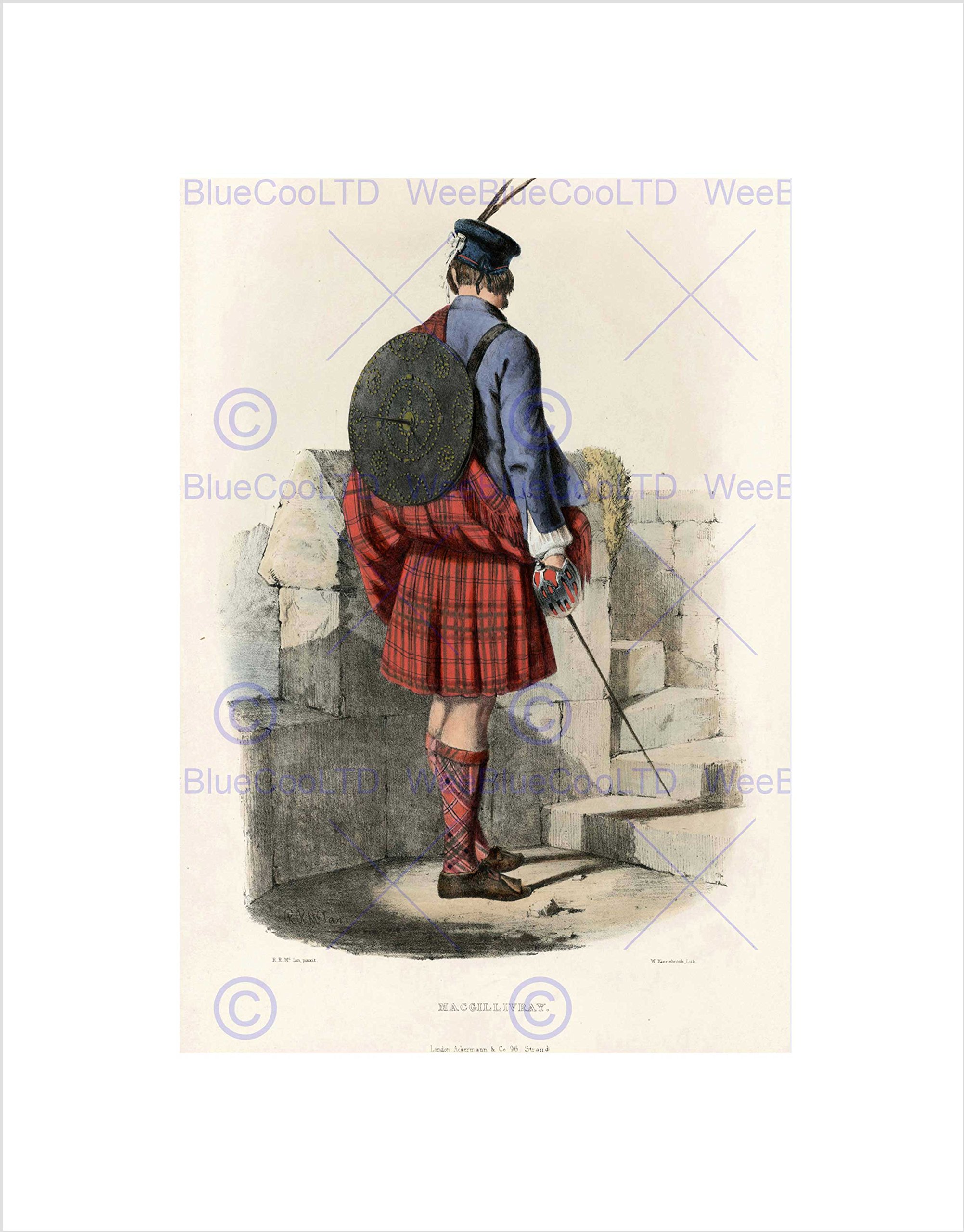 Wee Blue Coo PAINTING HIGHLAND CLAN SCOTLAND TARTAN MACGILLIVRAY FRAMED PRINT B12X12510
