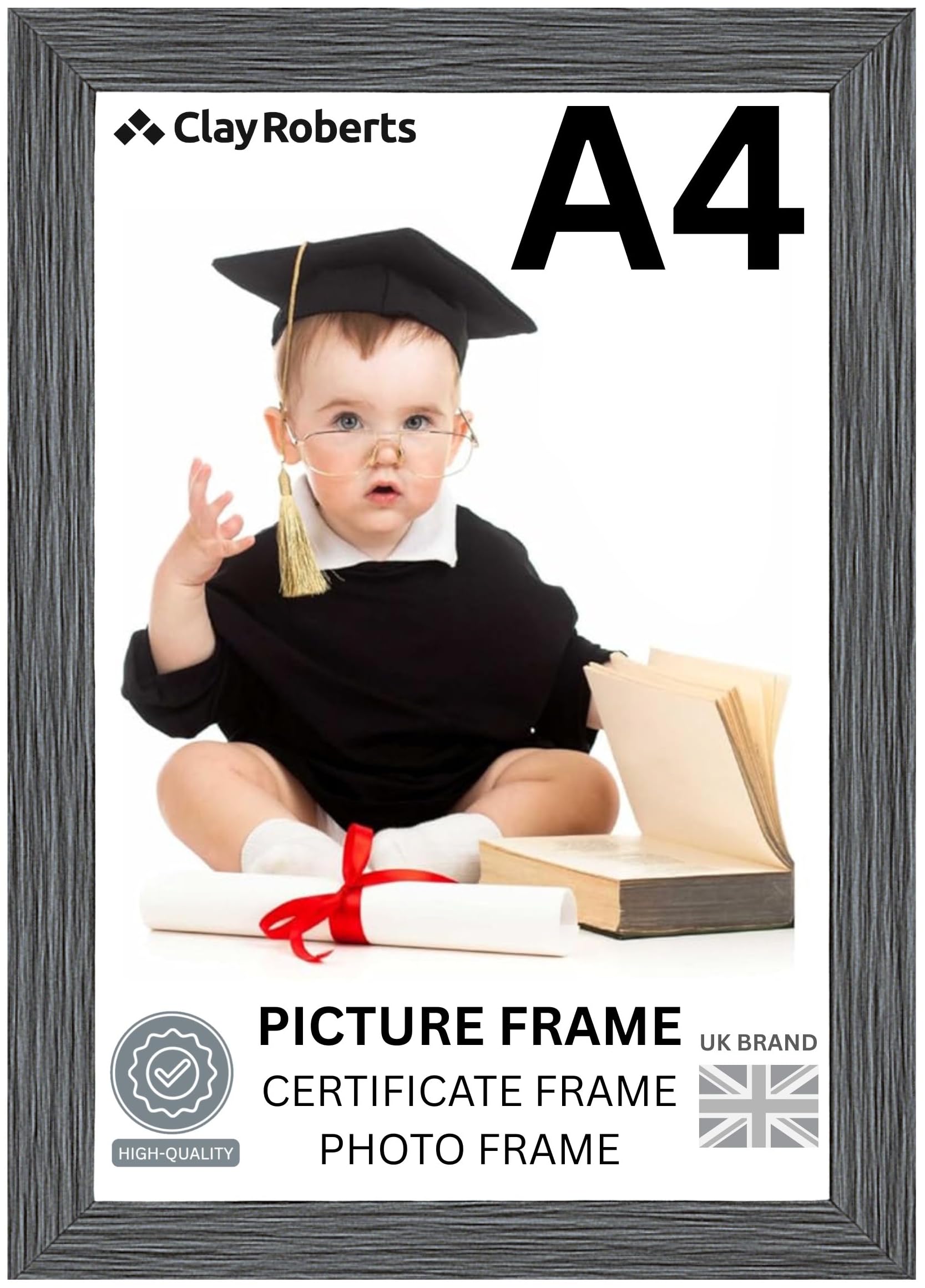 A4 Dark grey Photo Frame – Modern A4 Frame for Certificates, Pictures & Prints, Wall Hanging (Portrait or Landscape), Document & Poster Frame UK