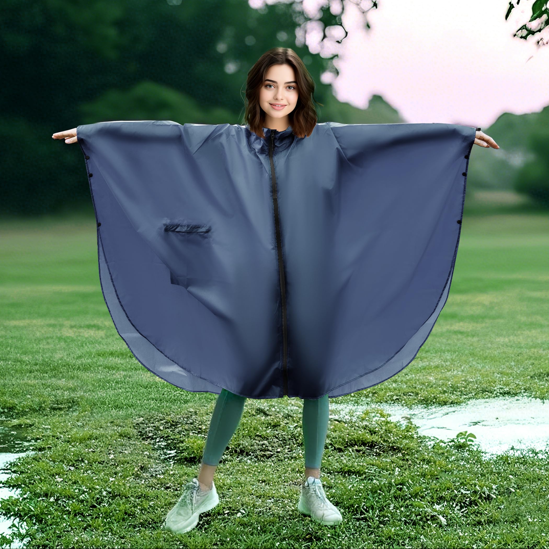 Poncho Impermeable Mujer Unisex Reusable con Capucha y Cremallera, Ligero y Resistente para Senderismo, Camping, Ciclismo y Actividades al Aire Libre