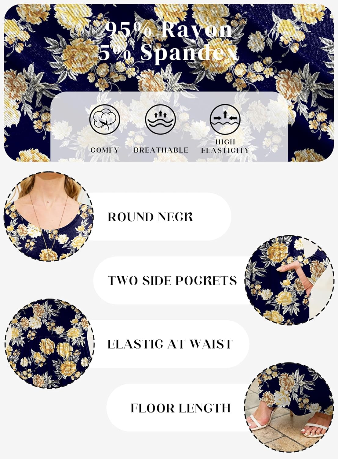 DEARCASE Women's Maxi Dress Long Sleeve Crewneck Loose Plain Casual Empire Waist Fall Party Long Dresses with Pockets - Image 6