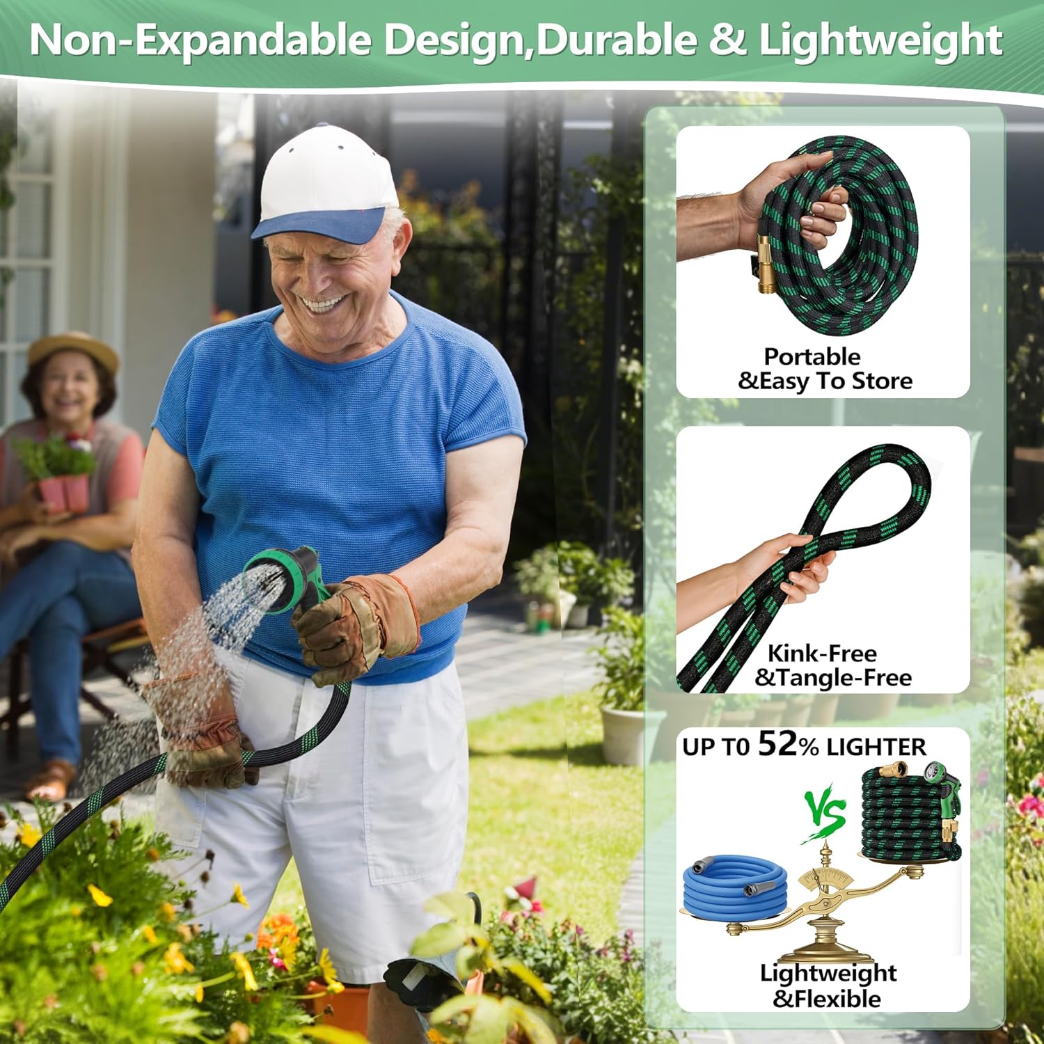 25 FT Non-Expanding Garden Hose, 2026 New Upgrated Non-Expandable Garden Water Hose - Ultra-Light & Flexible Burst-Resistant, Kink-Free Garden Hoses, All-Weather Use for Lawns, Gardens,Outdoor
