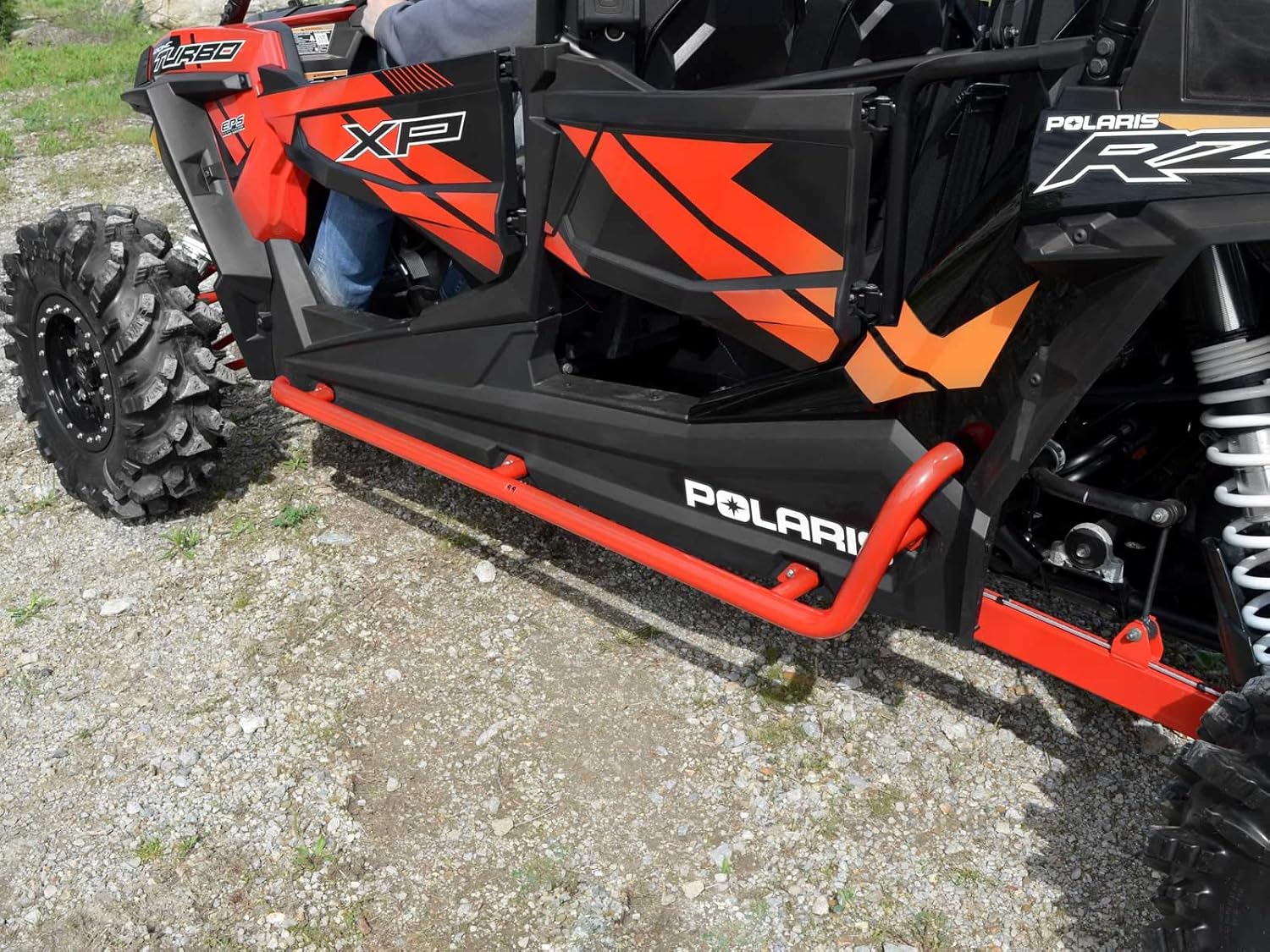SuperATV Rock Sliders Nerf Bars Tree Kickers for 2015-2018 Polaris RZR 4 900 / S4 900 | Red | Constructed of 1.75" Heavy-Duty Tubing | Powder Coat Finish | Bolt-on Mounting