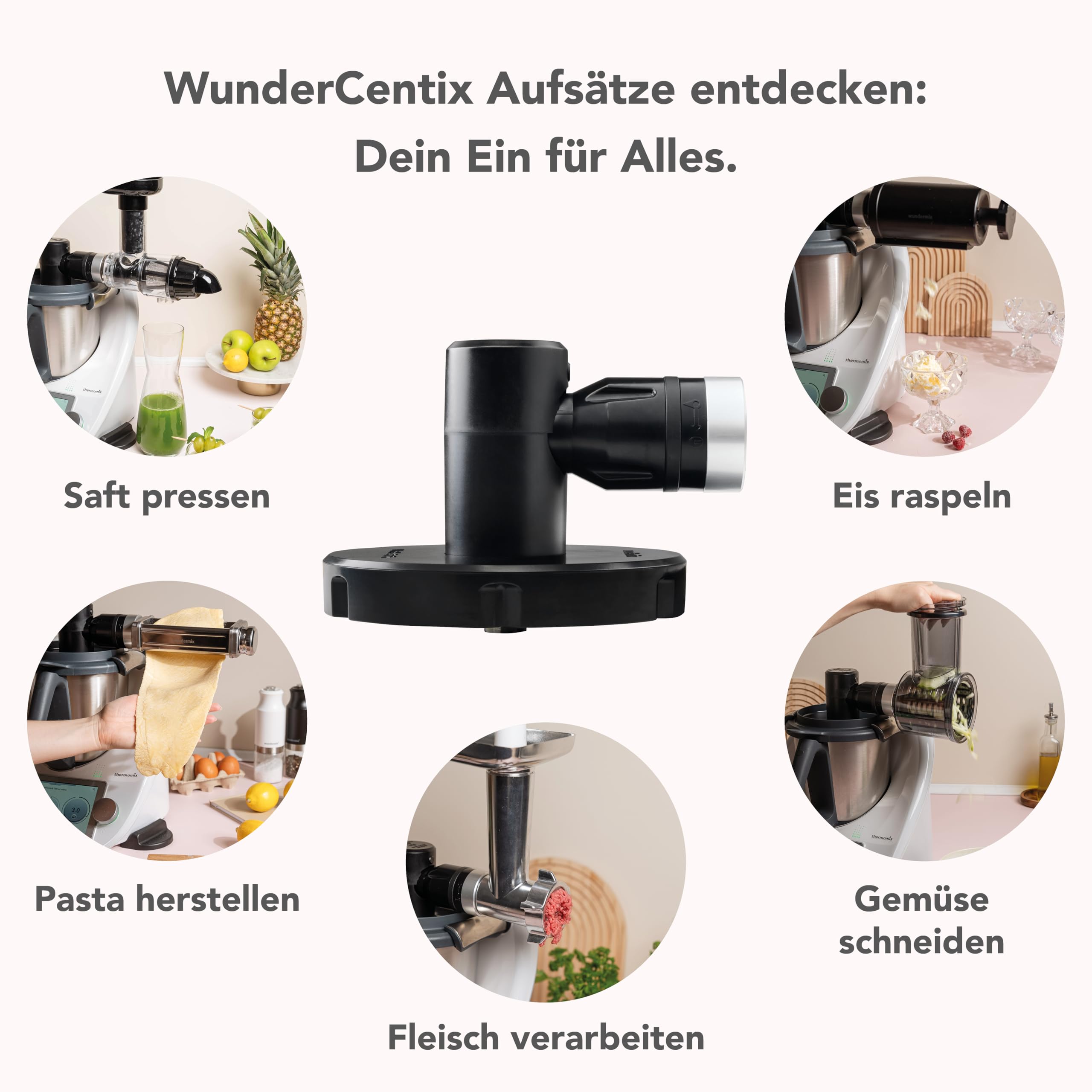 Wundermix - WunderCentix® Achse + Getreidemühlenaufsatz für TM6, TM5 | Frisches Mehl, Gewürze & Schrot mahlen, Mahlgrad einstellbar, Getreidemühle für Zuhause