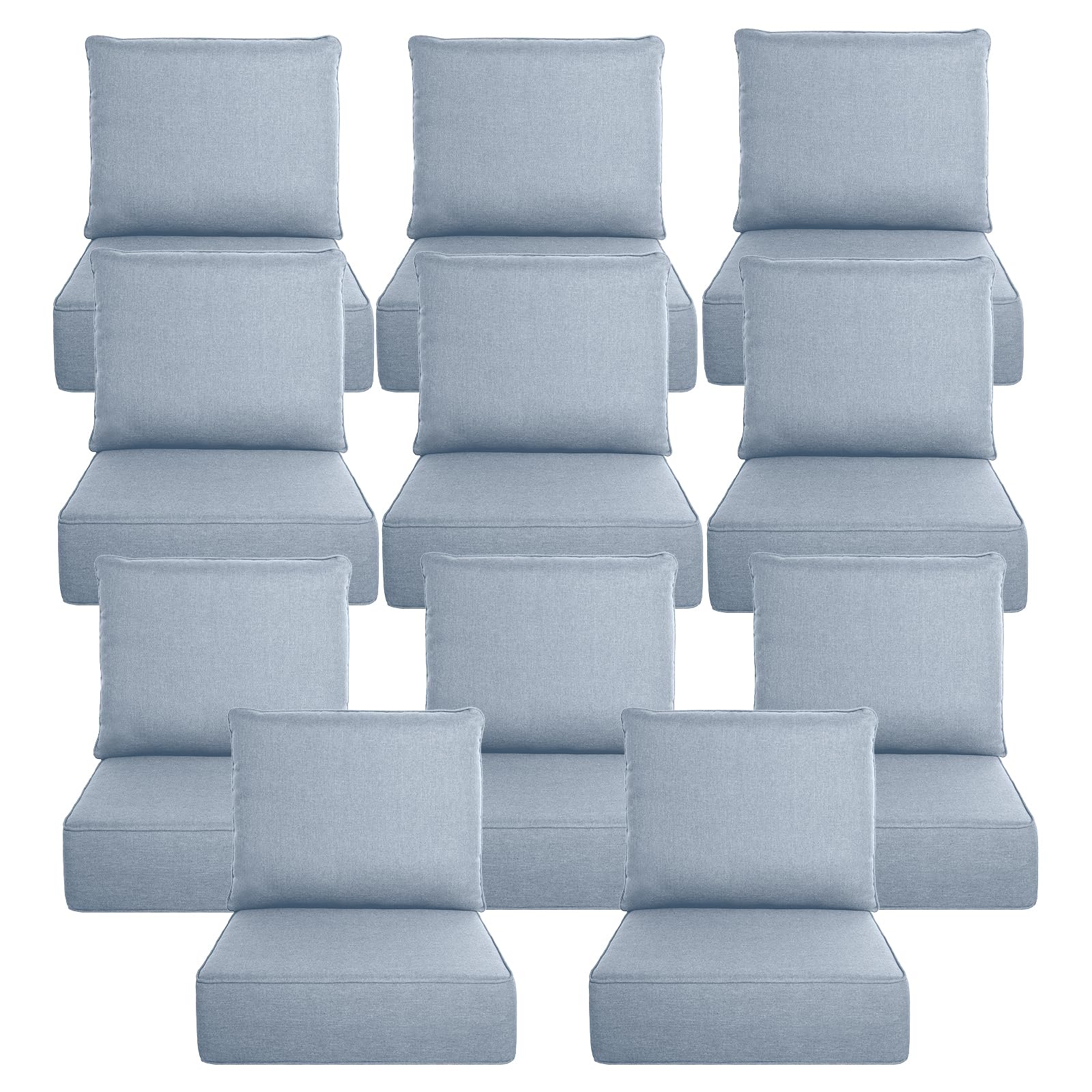 Luxury 6" Thick Outdoor Cushion Set 11 - 22x24 Patio Furniture Cushions with 28D High-Density Foam, Water-Resistant &amp; Fade-Resistant Fabric, Removable Covers for Patio Furniture Sofa Couch -Baby Blue