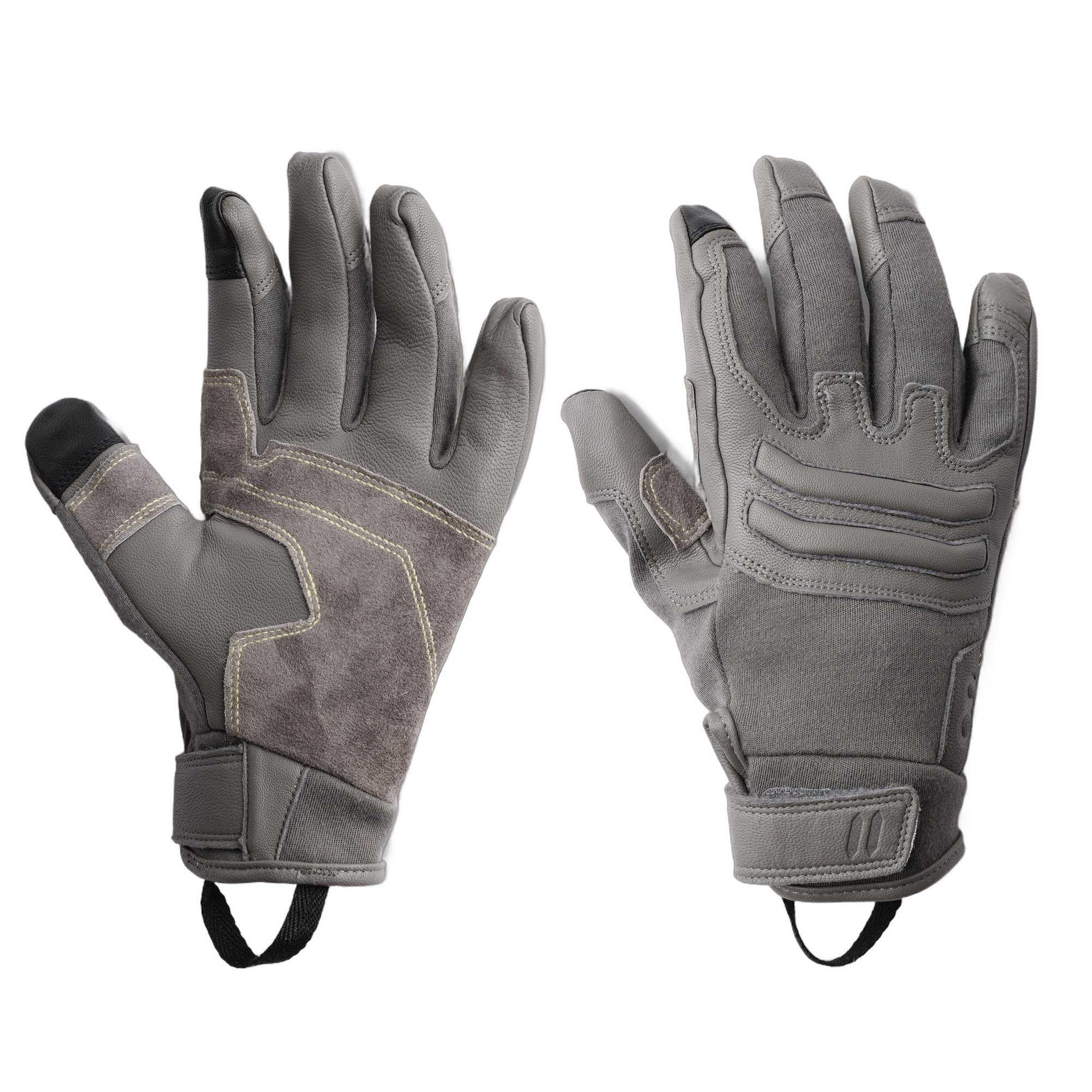 Outdoor Research Ironsight II FR rękawica, taktyczne rękawice zmniejszające palność, Nomex i kevlar, skórzana powierzchnia dłoni, palce do ekranu dotykowego, wilk szary, L