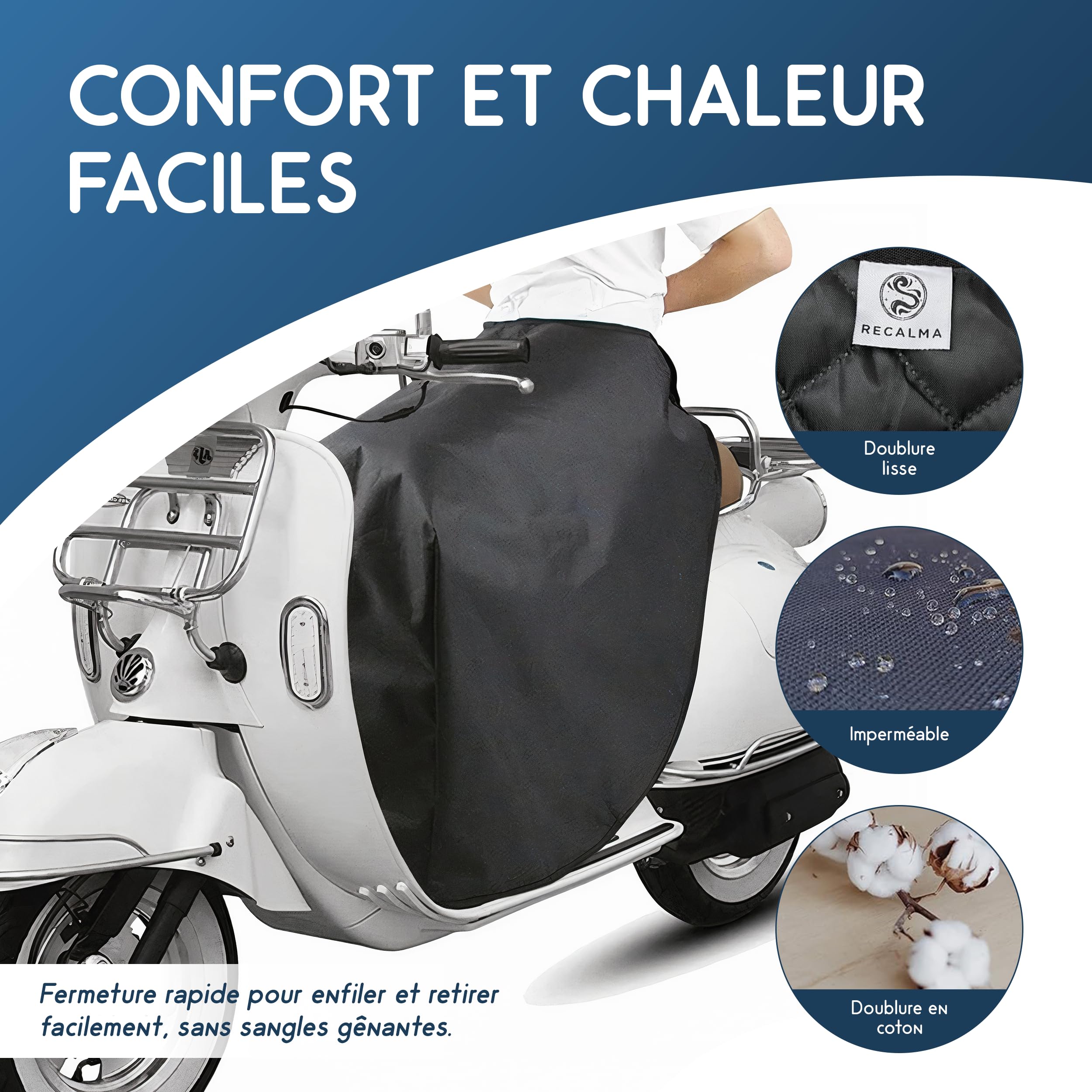 Tablier Scooter Universel, Jupe et Manchon Scooter Étanche, Protection Moto Homme Contre Pluie et Froid, Accessoires Coupe-Vent avec Bandes Réfléchissantes pour Scooter