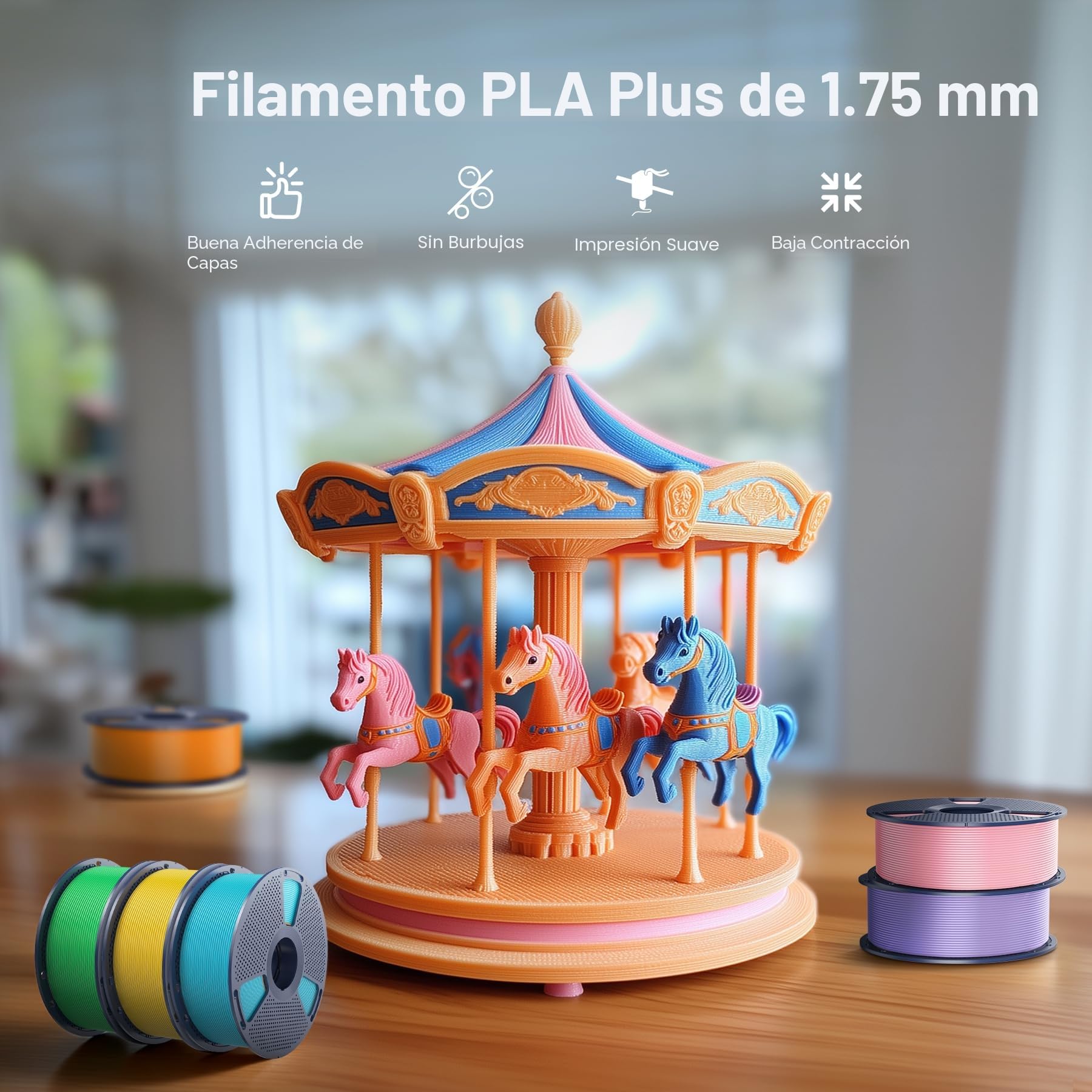 SUNLU PLA Plus - Lote de filamentos para impresora 3D (10 kg), multicolor | Filamento PLA+ 1,75 mm, negro+blanco+gris+rojo+azul pequeño+verde+naranja soleado+amarillo brillante+café+roble