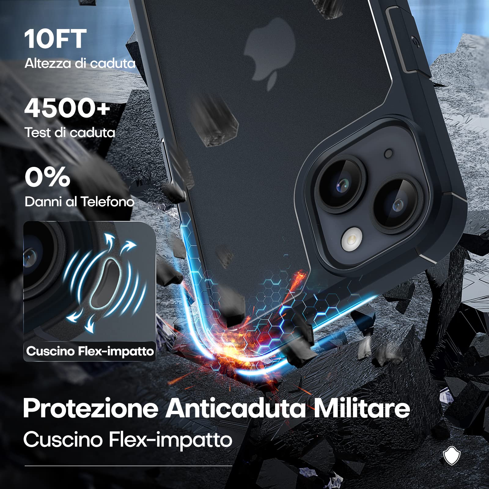 TAURI 5 in 1 Kit per Cover iPhone 14 con 2 Pellicole Vetro Temperato + 2 Pellicole Fotocamera, [Protezione Antiurto Militare] Custodia Protettiva Rigida Anti-graffio in PC - Nero opaco