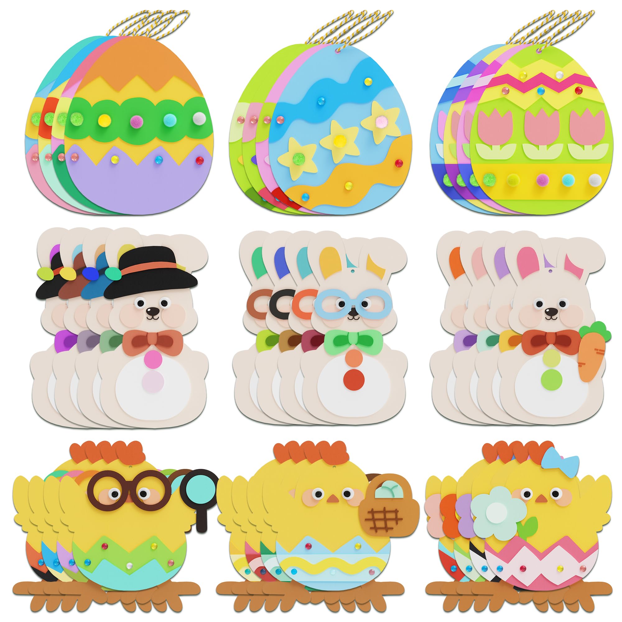 28°C 320PCS Easter Foam Stickers Set, Egg Bunny Chick Arts and Crafts Kits
