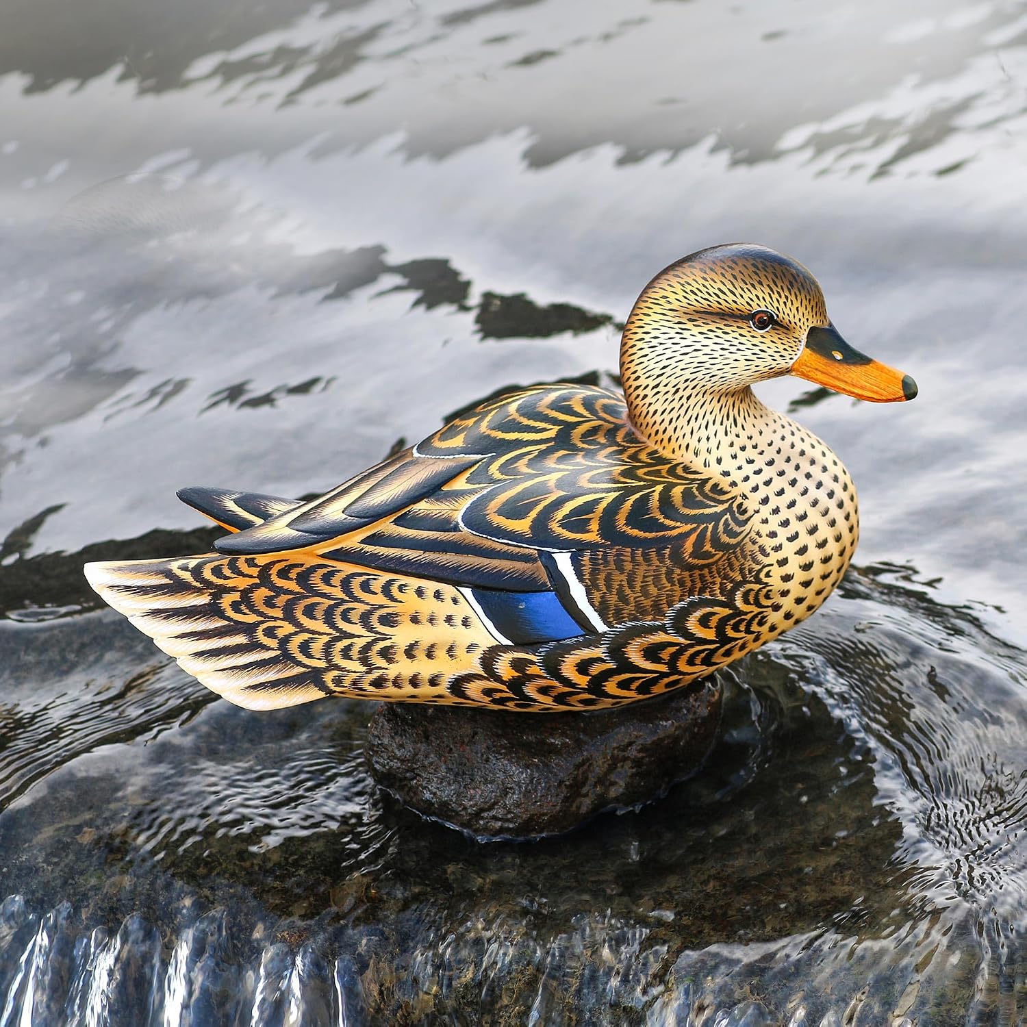NOVICA Artisan Handmade Wood Statuette Painted Female Mallard Duck from Bali Brown Indonesia Sculpture Animal Themed NAT Geo Decor Birdduck [6in H x 11.75in W x 4.9in D] Elegant Mallard'