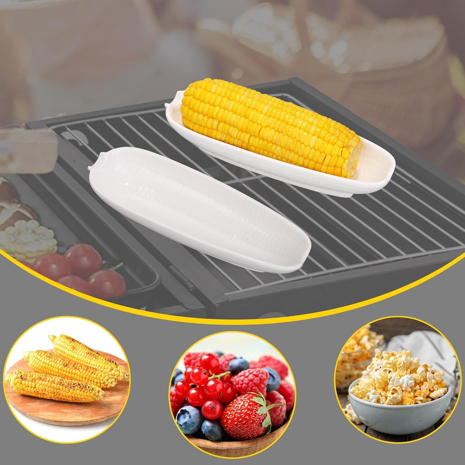 Kochorie 6 Pack Ceramic Corn Cob Holders 9 Inch Corn Dishes Non-slip Bottom White Corn Shape Dishes, Microwave Dishwasher Oven Safe for Salad Dessert Appetizers Butter Corn Cob Trays(White)