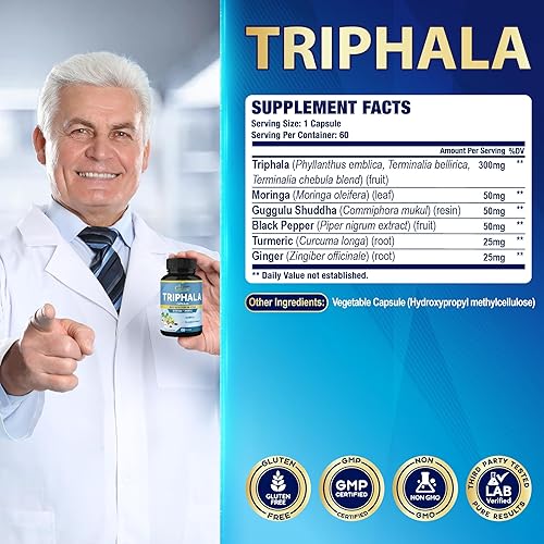 Miniatura 3 de Organic Cadane Cápsulas de extracto de Triphala  Complejo de 6 ingredientes premium con cúrcuma, moringa, guggul, jengibre y pimienta negra  60