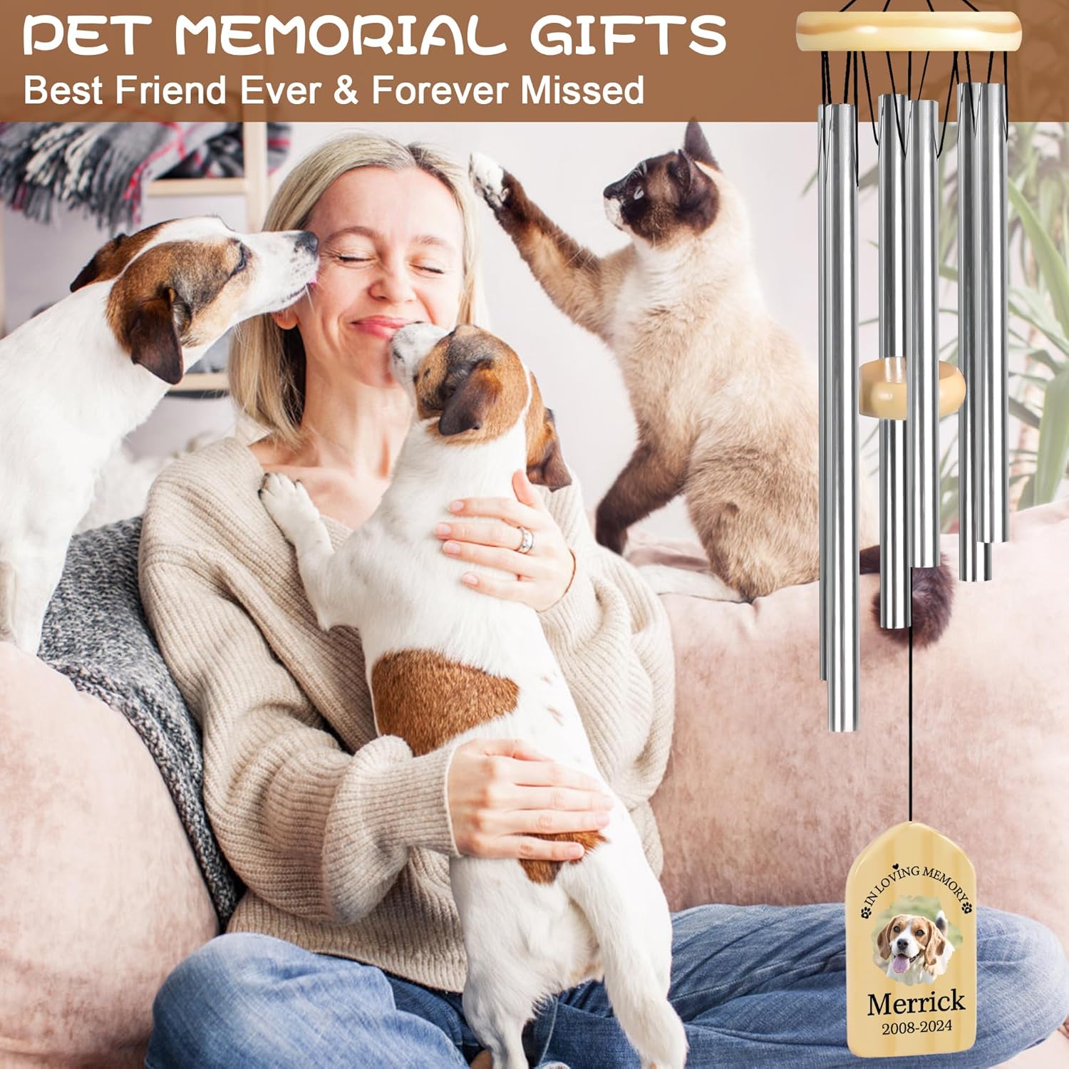 Personalized Pet Memorial Gifts, Pet Memorial Wind Chime, Dog Memorial Gifts, Cat Memorial Gifts, Pet Loss Gifts, Pet Loss Sympathy Gift, Dog Bereavement Gift, Dog Remembrance Gift - Loving Memory