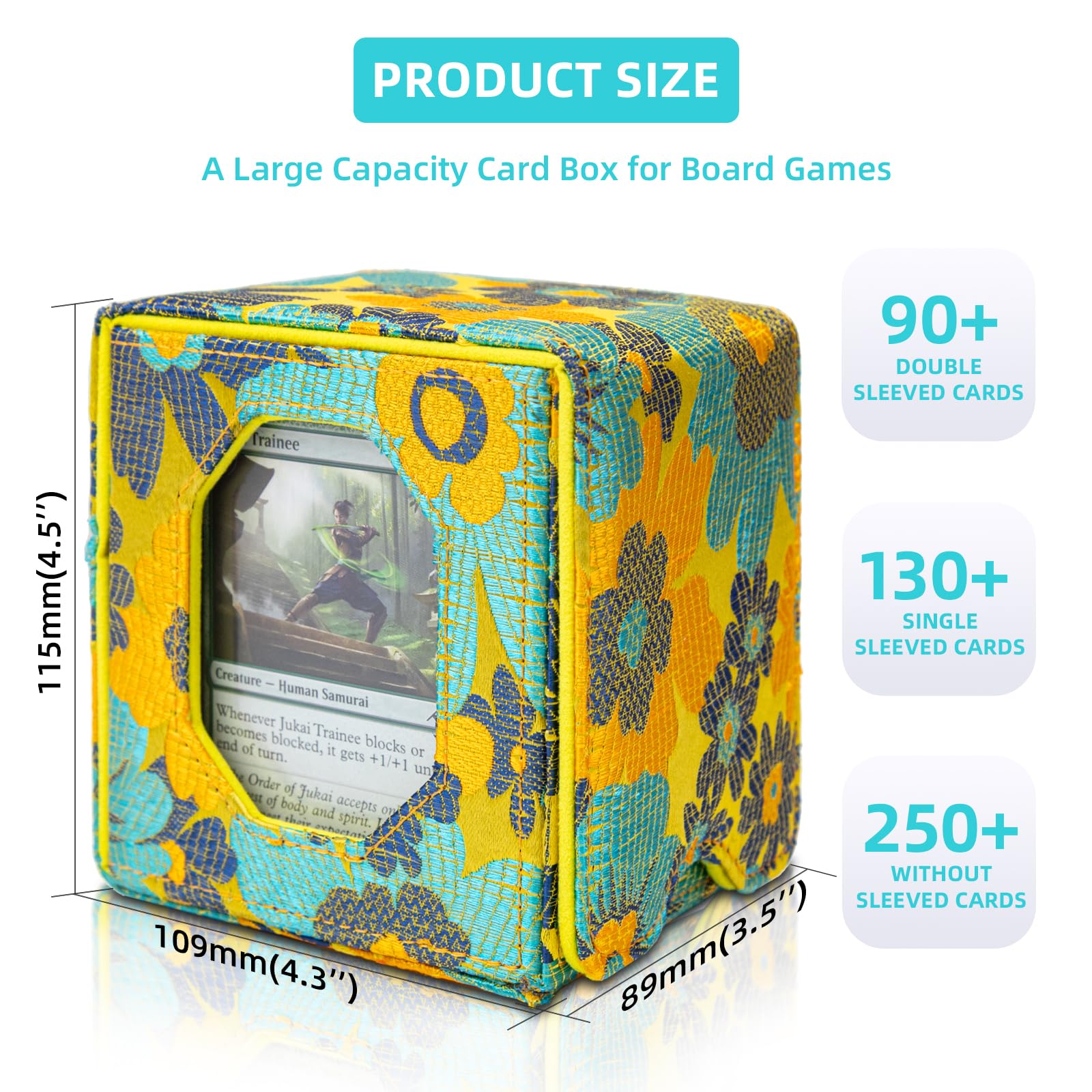 Sanseking Magic Commander Deck Box for MTG Trading Card Storage Box fits 100+ Double Sleeved Card Soft Satin Deck Boxes with Commander Display Window Magic Gift for FaB EDH Commander DND?Golden?