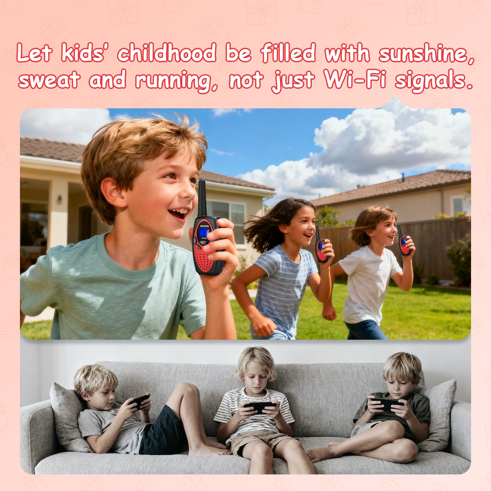 Retevis RT628 Kids Walkie Talkies PMR446 8 kanałów LCD VOX 10 dzwonków dla dzieci (4 szt., czerwone)