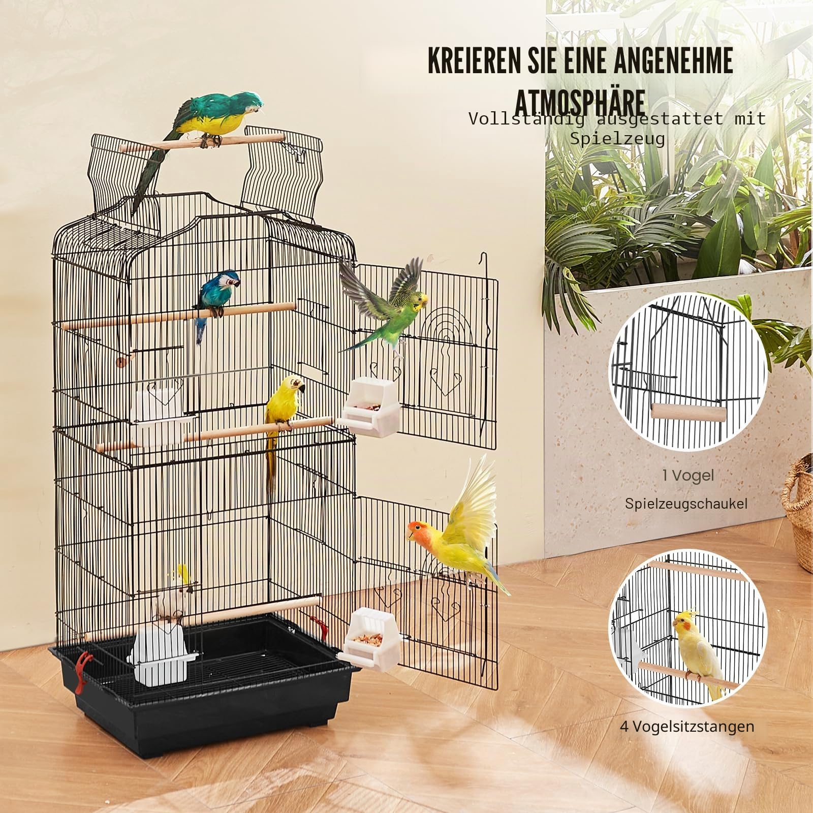 VEVOR Vogelkäfig, 457 x 355 x 925 mm, Vogelhaus für Sittiche, Finken, Kanarienvögel, Unzertrennliche, Nymphensittiche, Wellensittiche, kleine Mönchssittiche, Metallkäfig mit Schaukel & Sitzstange