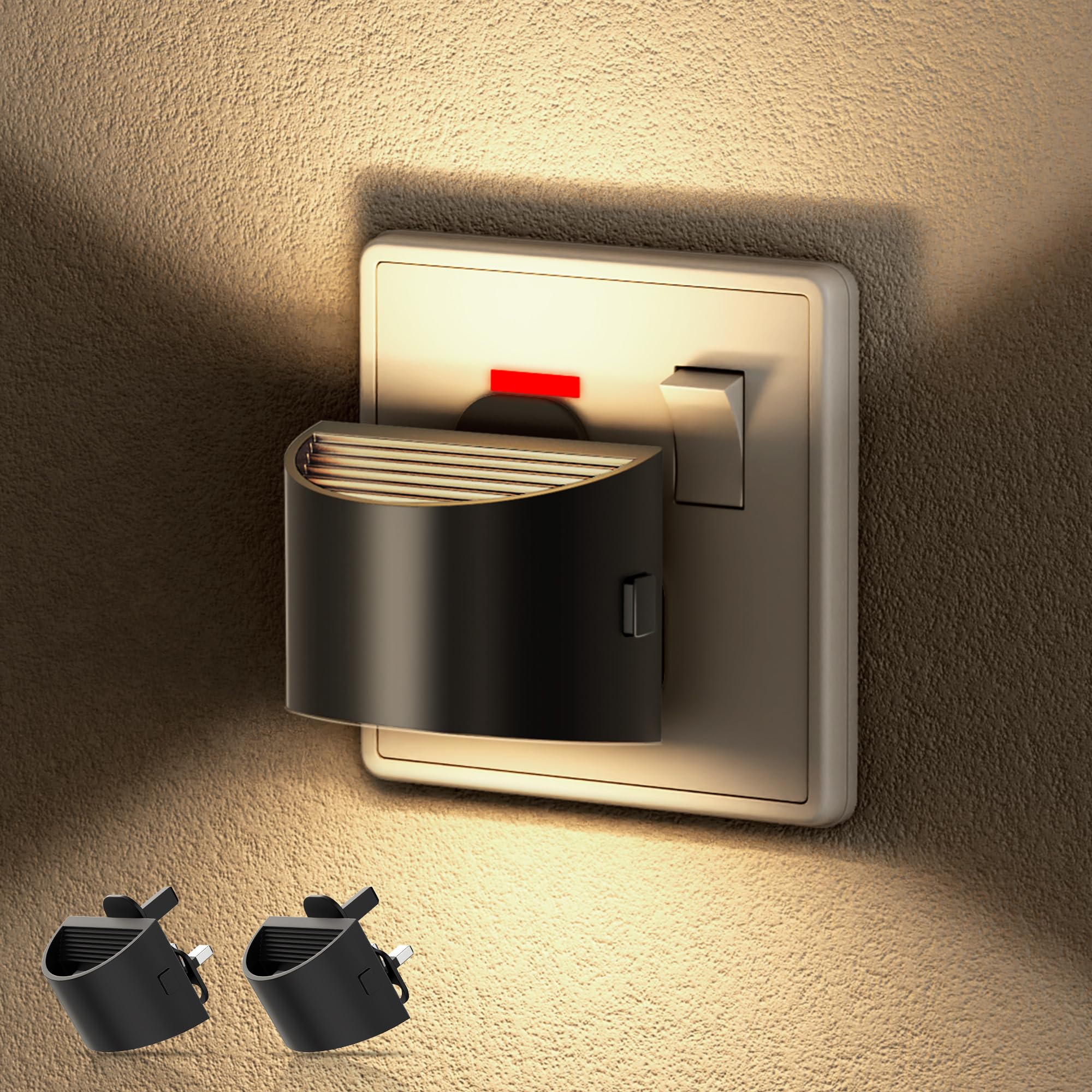 JandCase Night Light Plug in Wall 2 Pack with Dusk to Dawn Sensor, 3000K Warm White, 3 Adjustable Brightness Levels