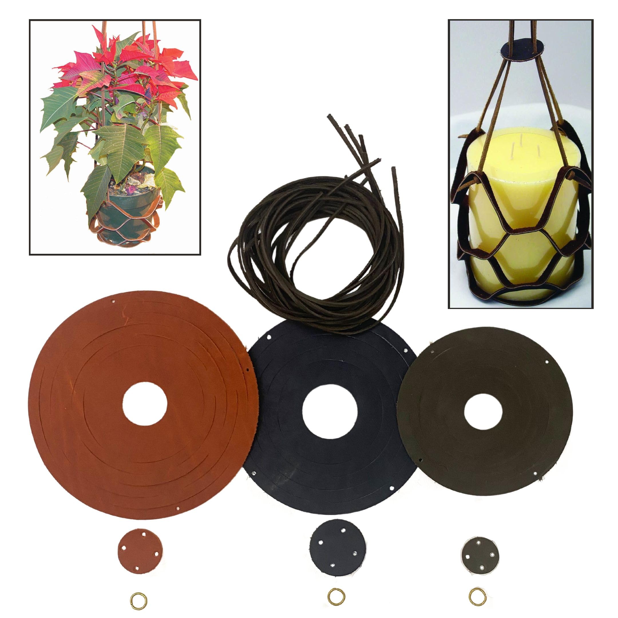 LeatherUnltd Leather Monkey Sling Candle/Plant Hanger, Set of Three