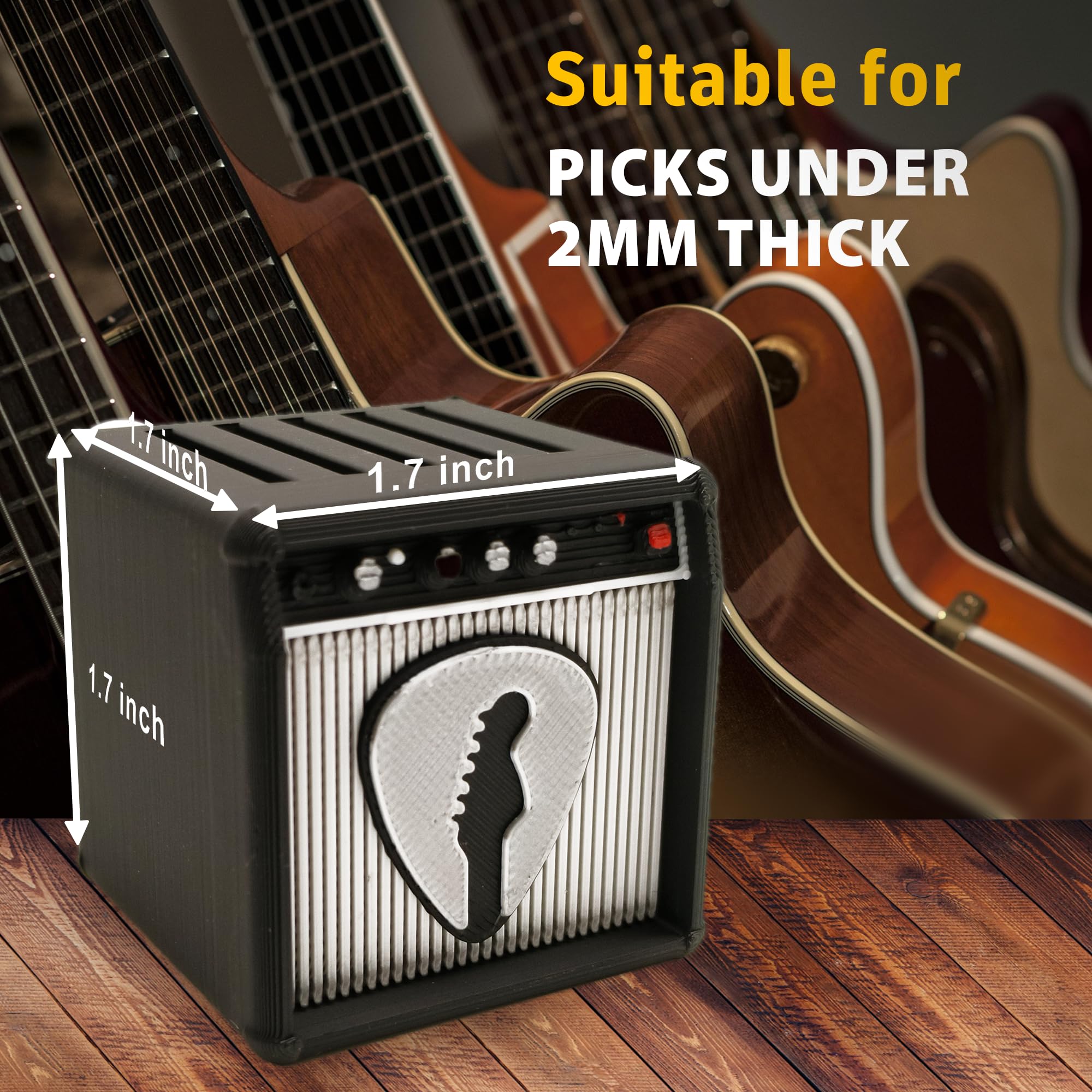 Soporte único para púas de guitarra, modelo de amplificador de guitarra, organizador de púas y vitrina, regalo para entusiastas de la música y guitarristas (plateado)