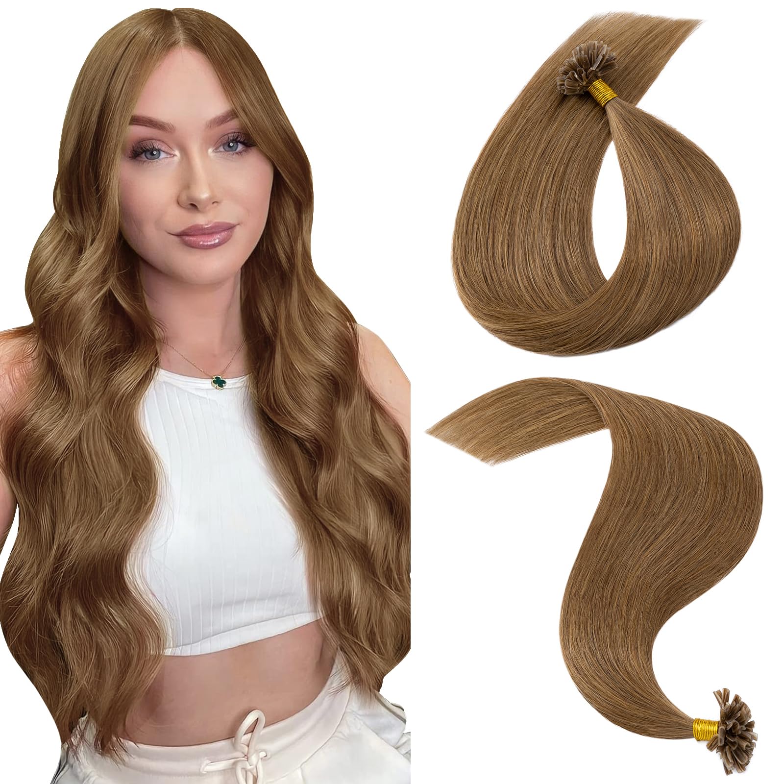 MY-LADY U Tip Hair Extensions Real Human #6 Light Brown Keratin Hair Extensions Invisible Straight K Tips Extensions for Women Natural Look 20 Inch 25g