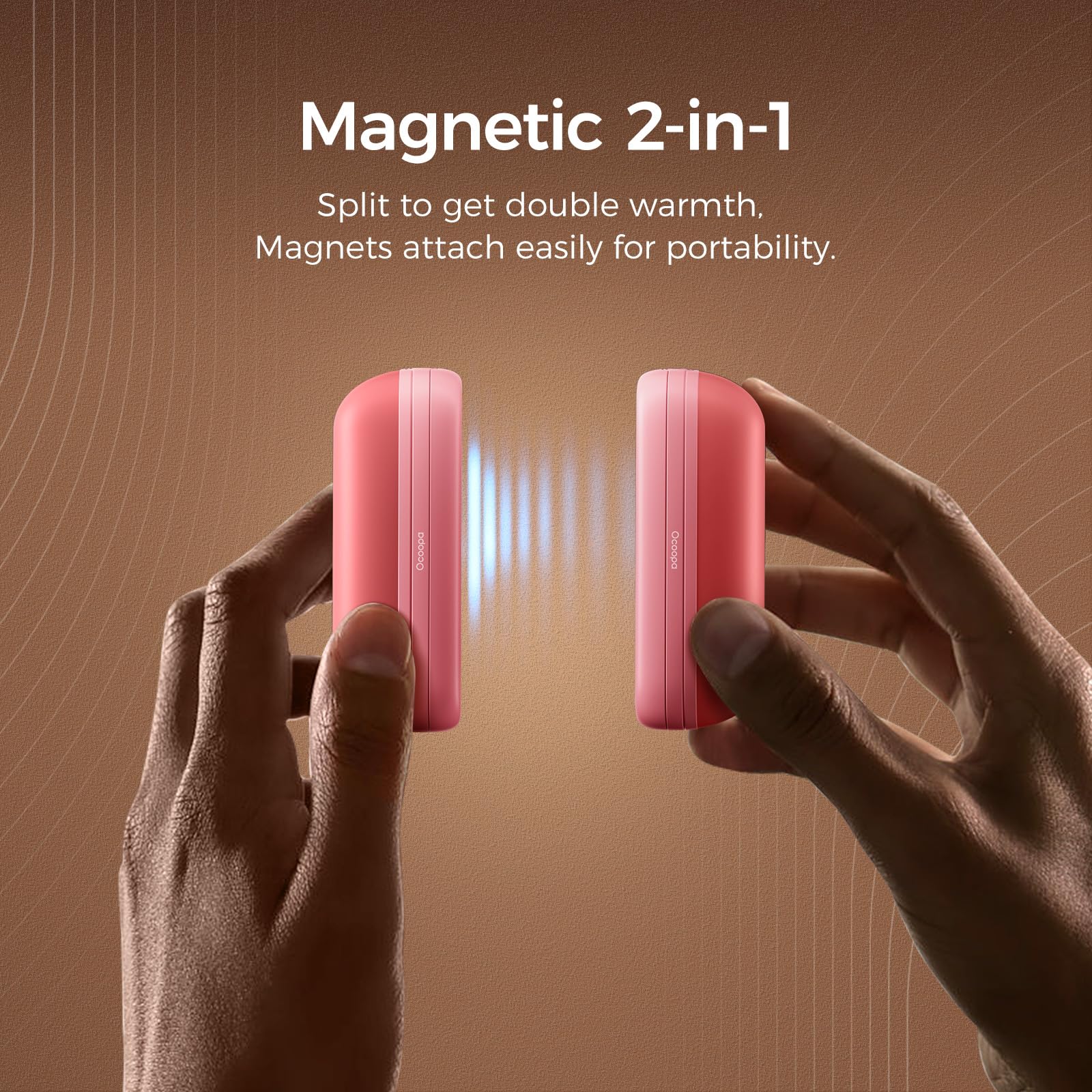 OCOOPA Scaldamani Ricaricabili 2 in 1, Scaldamani Elettrico Magnetico 5200mAh, Scaldamani Tascabili, 3 Livelli di Riscaldamento Fino a 52 ℃, Regali da Campeggio per la Pesca per Uomo, UT2s Mini