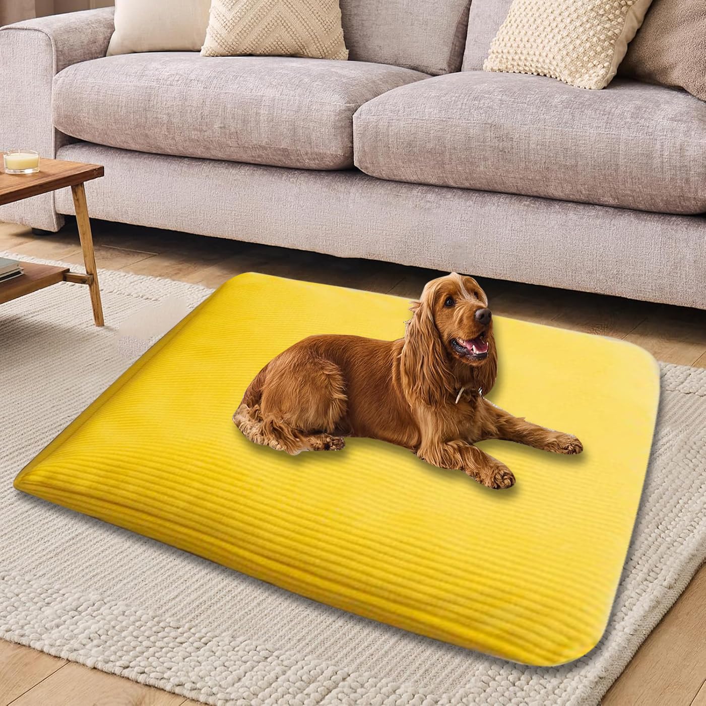 Großes Hundebett, waschbar, luxuriöse Hundematte mit abnehmbarem Bezug, Haustierkissen, weiches Hundekissen, Schlafkissen, Haustierbetten, Kistenmatratze (Gelb, 45 x 60 cm)