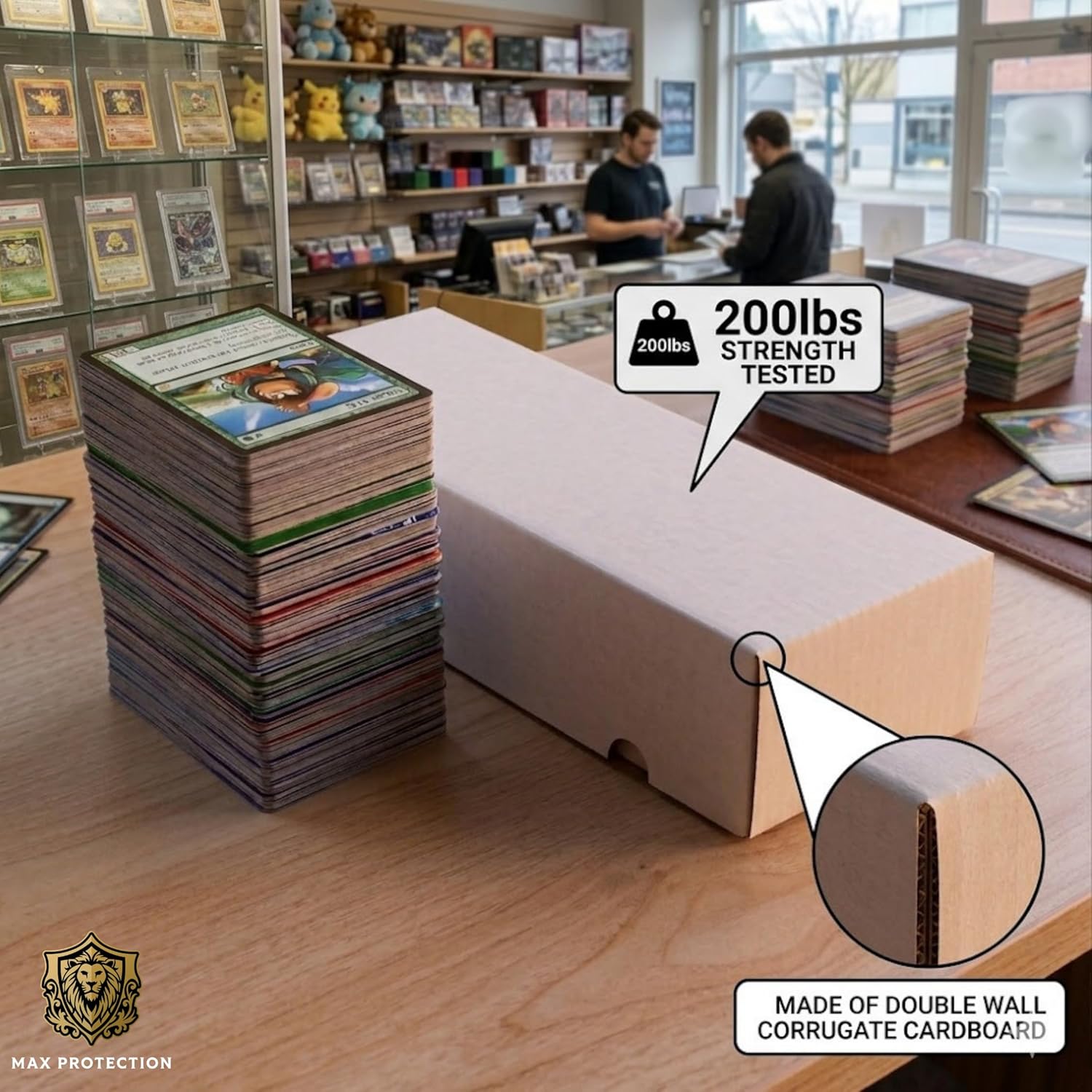 Max Protection 800 Count Card Storage Box - High Capacity, Stackable Trading Card Box for Baseball, Football, Sports & Gaming Cards - Premium Quality Corrugated Cardboard - Easy Assembly in Seconds