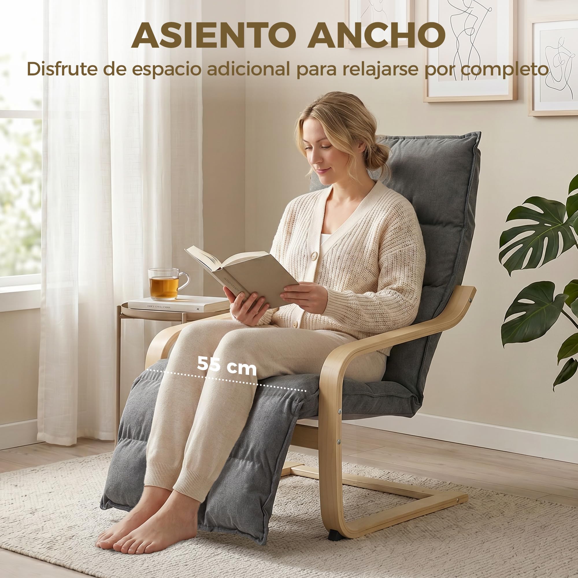 HOMCOM Sillón de Salón con Reposapiés Balanceo Suave, Respaldo Alto Gris