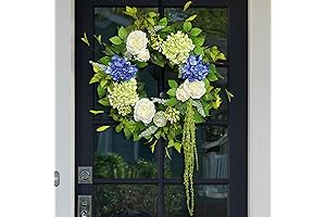 Soomeir 23 Inch Spring Wreath for Front Door with Blue and Green Hydrangeas