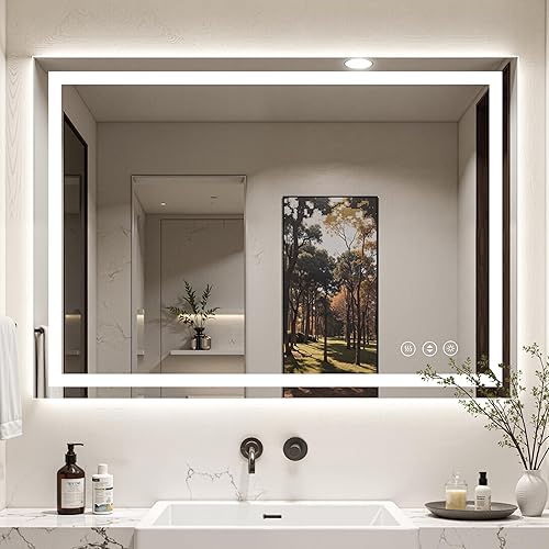 Miniatura 21 de Espejo de baño LED de 40X30 con luces, antiniebla, retroiluminado + iluminado frontal, espejo de tocador de baño iluminado para pared, función