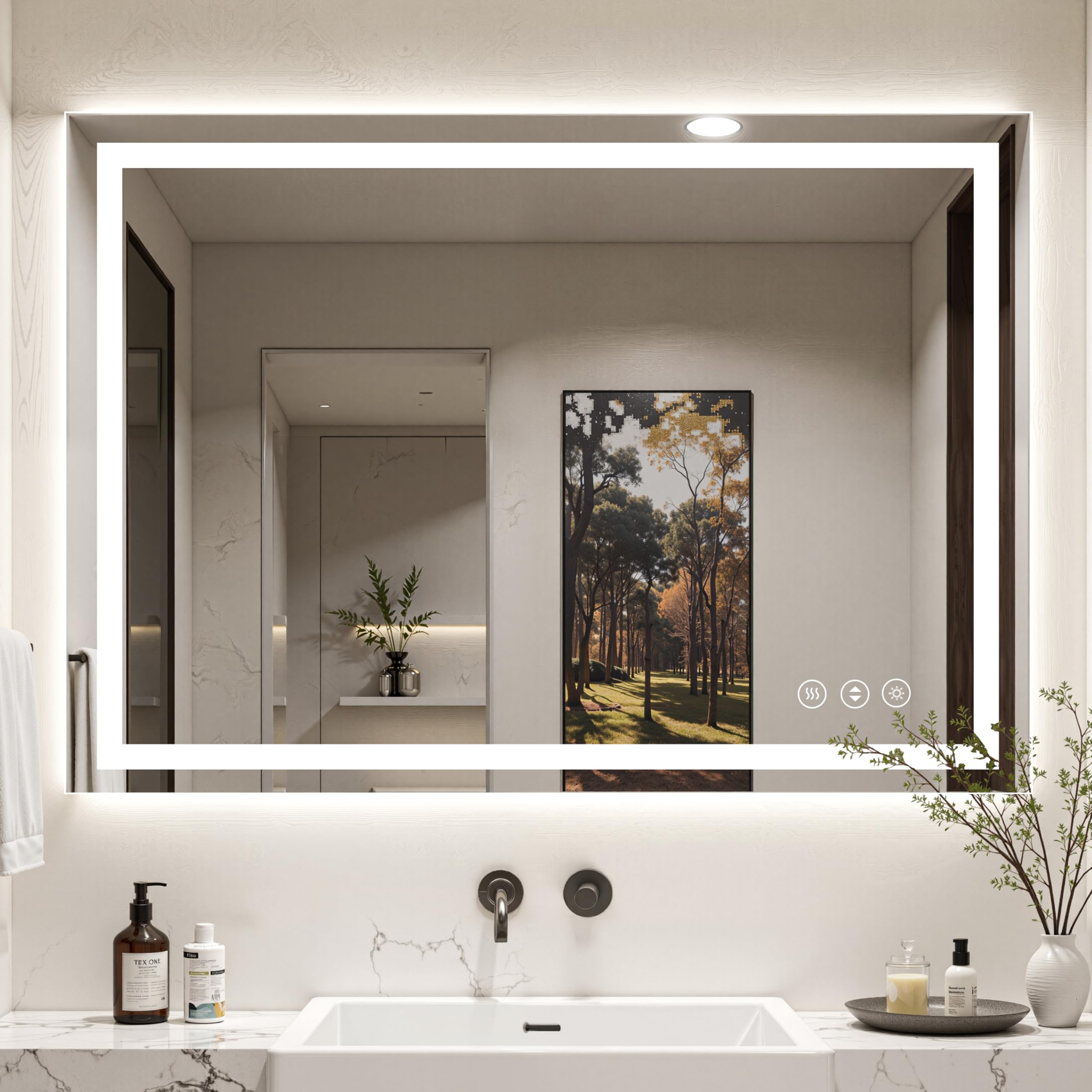 Photo 1 of 48X40 LED Bathroom Mirror with Lights, Anti-Fog, Backlit + Front Lit (CRI>90), Lighted Bathroom Vanity Mirror for Wall, Memory Function, Dimmable, Tempered Glass, Shatter-ProofX004RPRNRX
