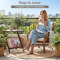 Vista 5 de Tiita Rattan Side Table, Mid Century Nightstand, Bamboo Accent Bedside Tables, Glass Coffee Tables, Boho Wooden End Table with Storage for Small