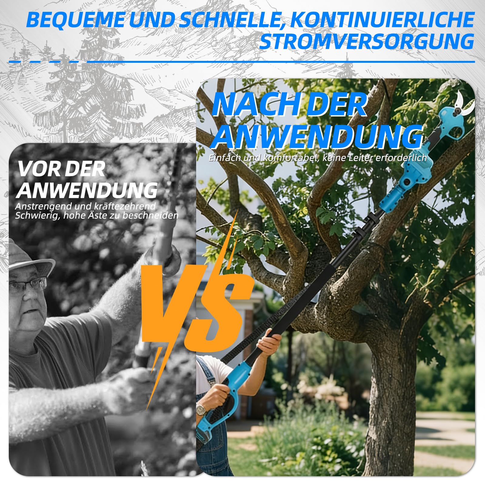 Teleskopstange für Akku-Astschere und Hochentaster, 1,2–2,5 m ausziehbar, 180° verstellbarer Kopf, Arbeitshöhe bis 4,6 m – Kompatibel mit Makita 18V/21V
