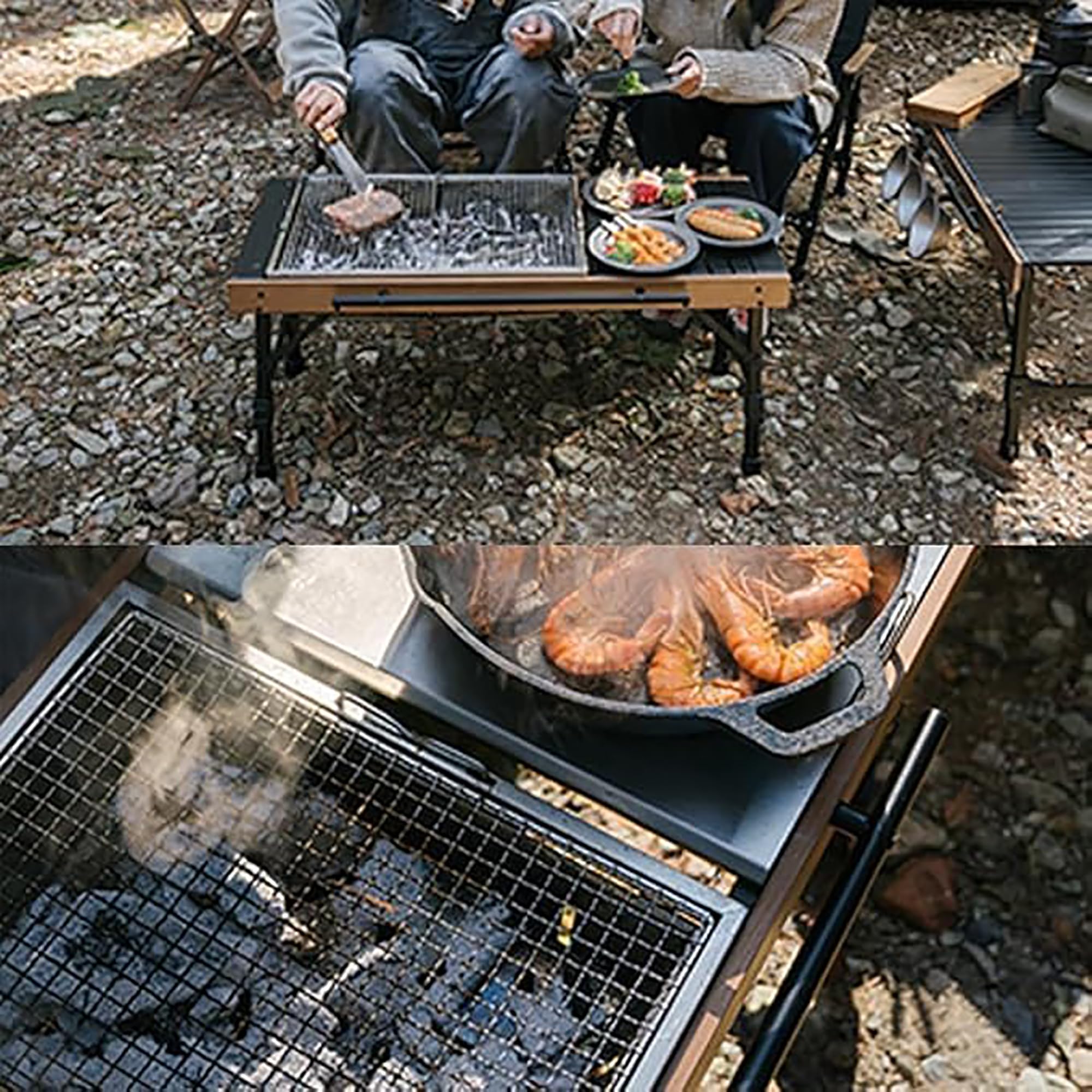 Blackdog tragbarer kleiner Grill, Outdoor-Holzkohlegrill aus Edelstahl, für IGT-Esstisch, einfache Einrichtung für Outdoor-Grillen, Camping, Reisen, Picknicks, Garten, Strandparty, Schwarz