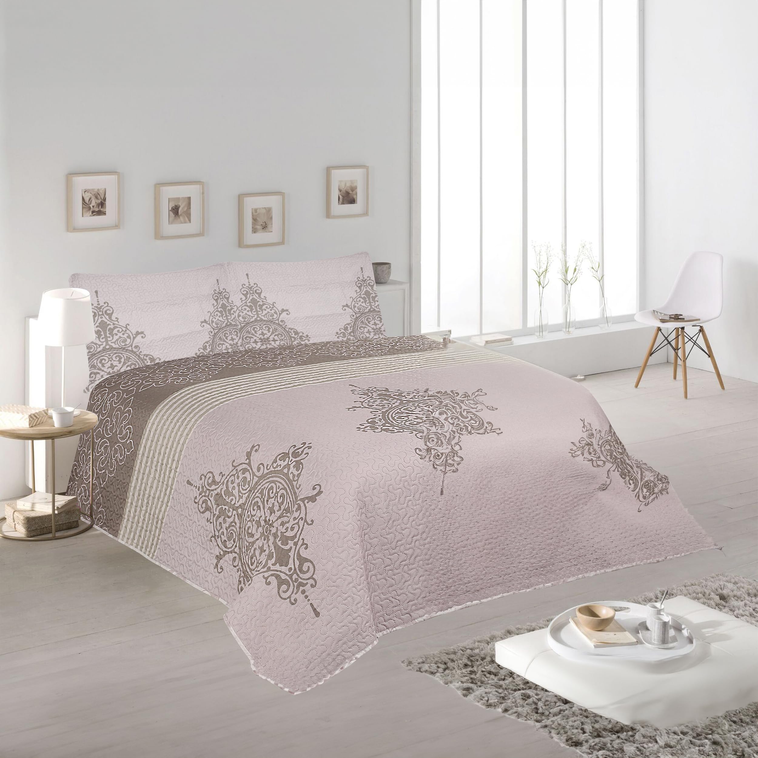 H HANSEL HOME Colcha Bouti Estampada Cama 140/150/160, 100% Microfibra Extra Suave, Bicolor Reversible, Cubrecama Fina, para Verano y Entretiempo, Incluye 2 Funda de Cojín - Morado 250x260
